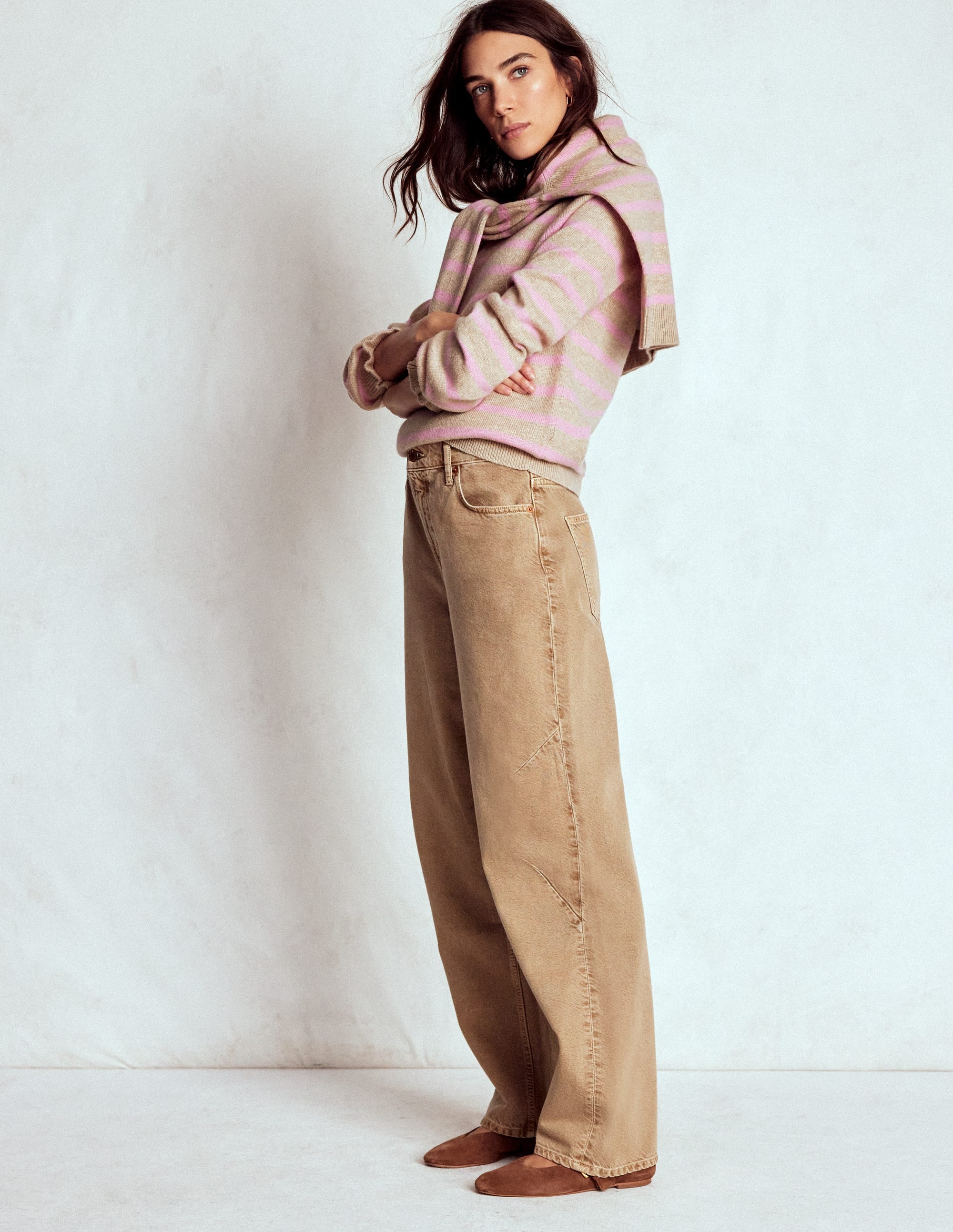 Fae Fair Isle Frilled Jumper-Camel, Pink Stripe - Image 4