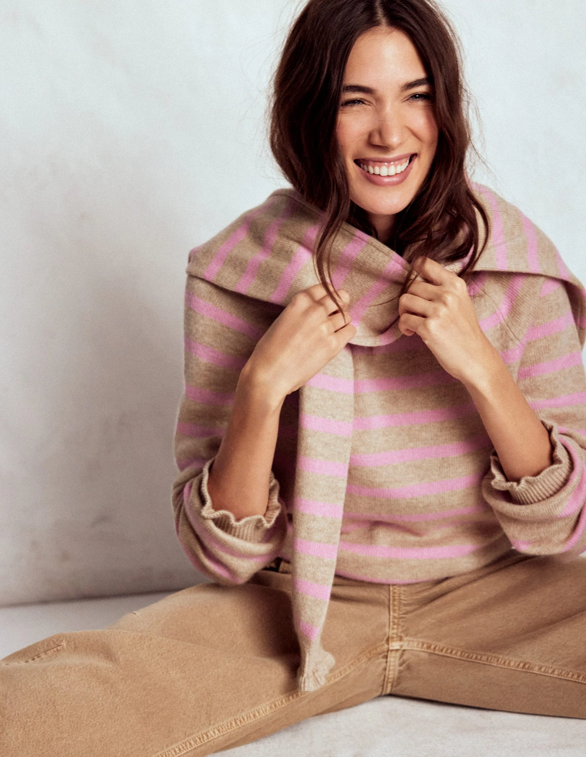Fae Fair Isle Frilled Jumper-Camel, Pink Stripe - Image 5