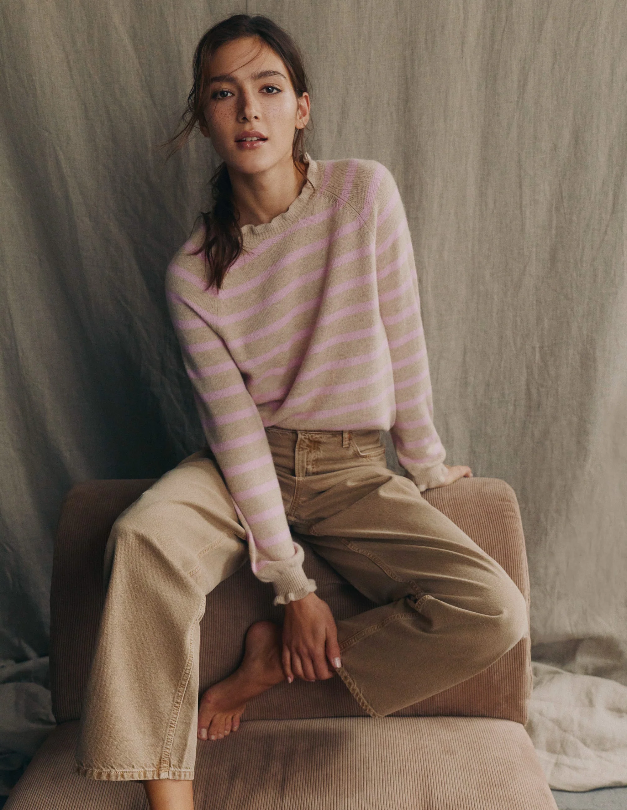 Fae Fair Isle Frilled Jumper-Camel, Pink Stripe - Image 7