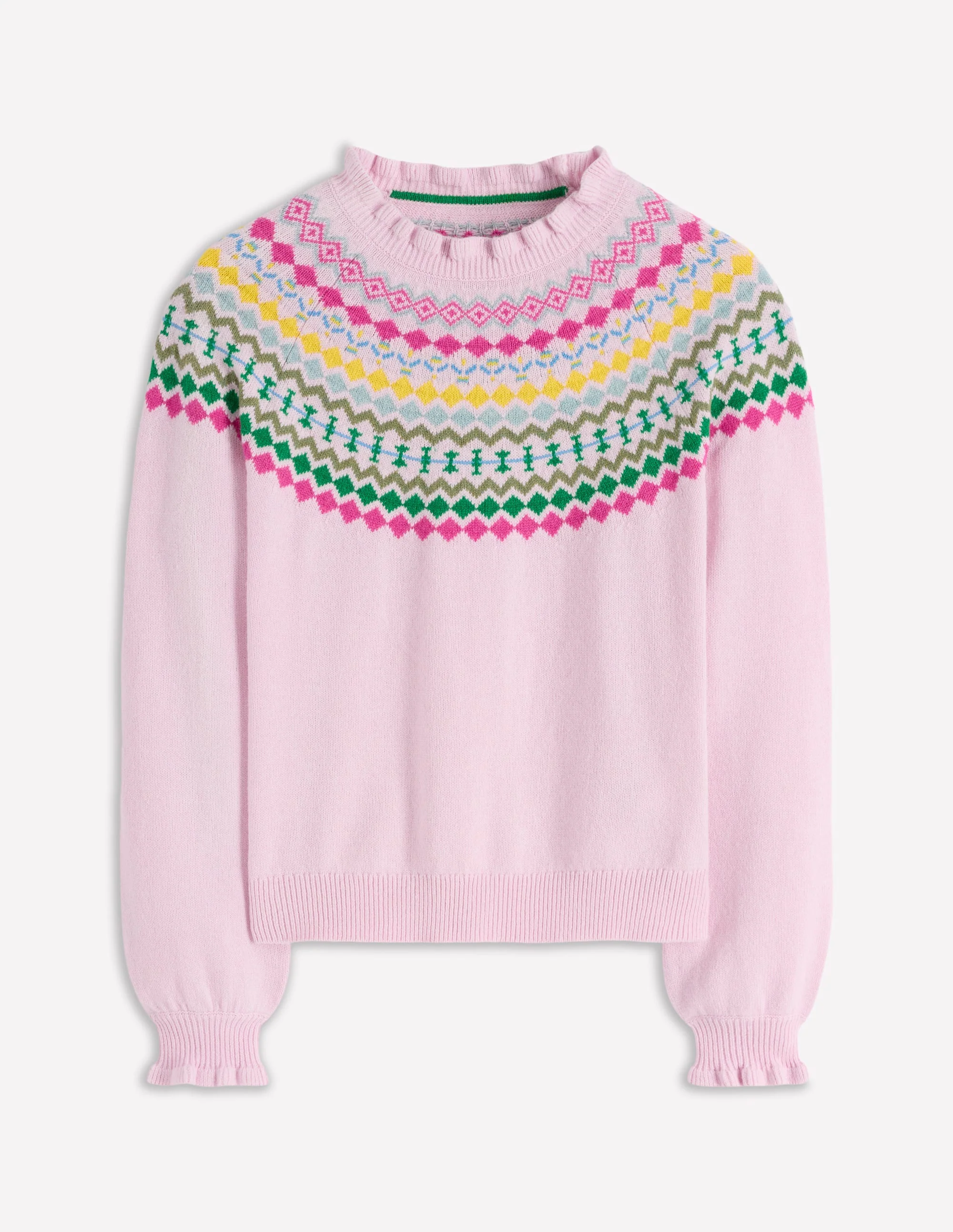 Fae Fair Isle Frilled Jumper-Sheer Pink Melange - Image 5