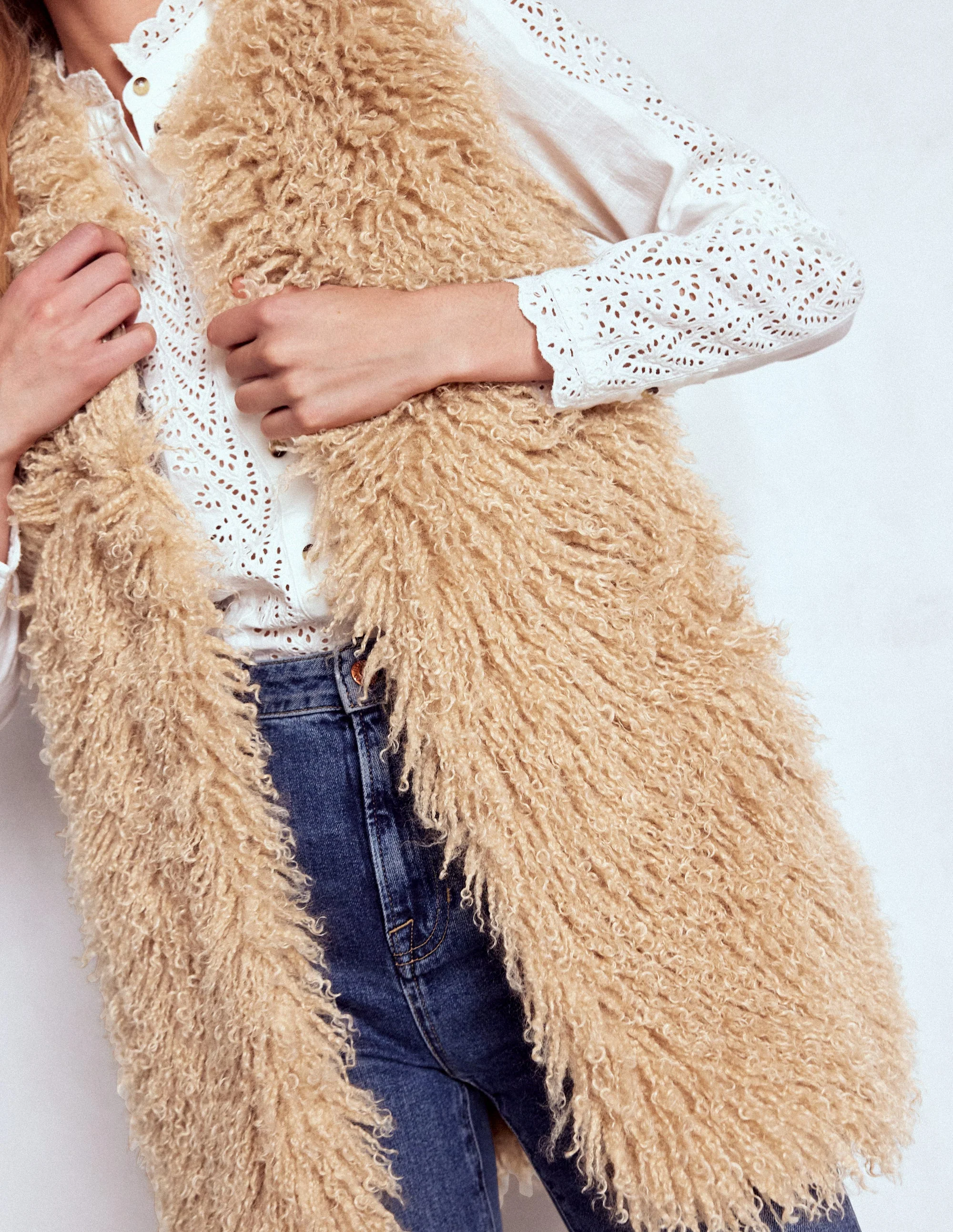 Faux Fur Long Gilet-Sand Dune, Fur - Image 2