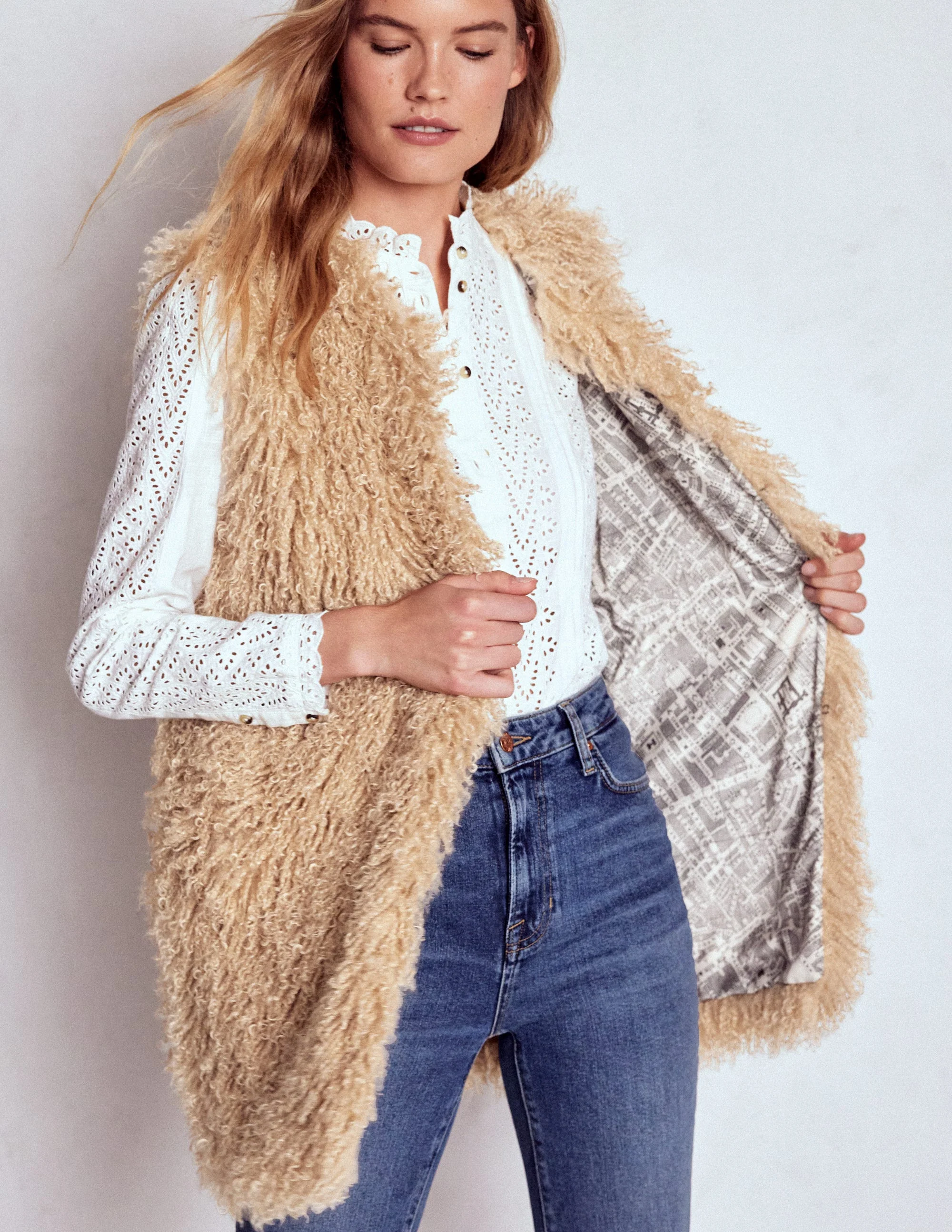 Faux Fur Long Gilet-Sand Dune, Fur - Image 4