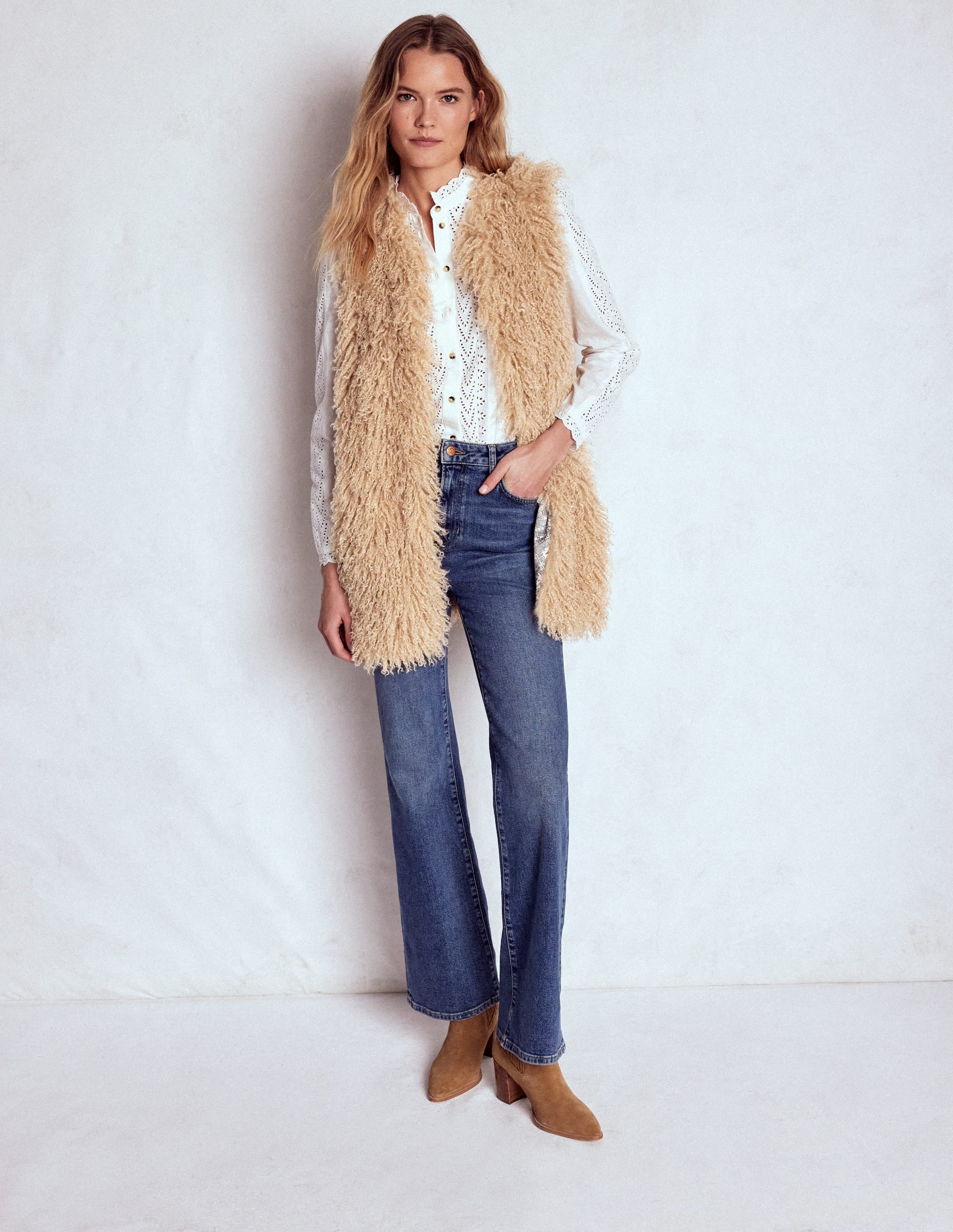 Faux Fur Long Gilet-Sand Dune, Fur - Image 5
