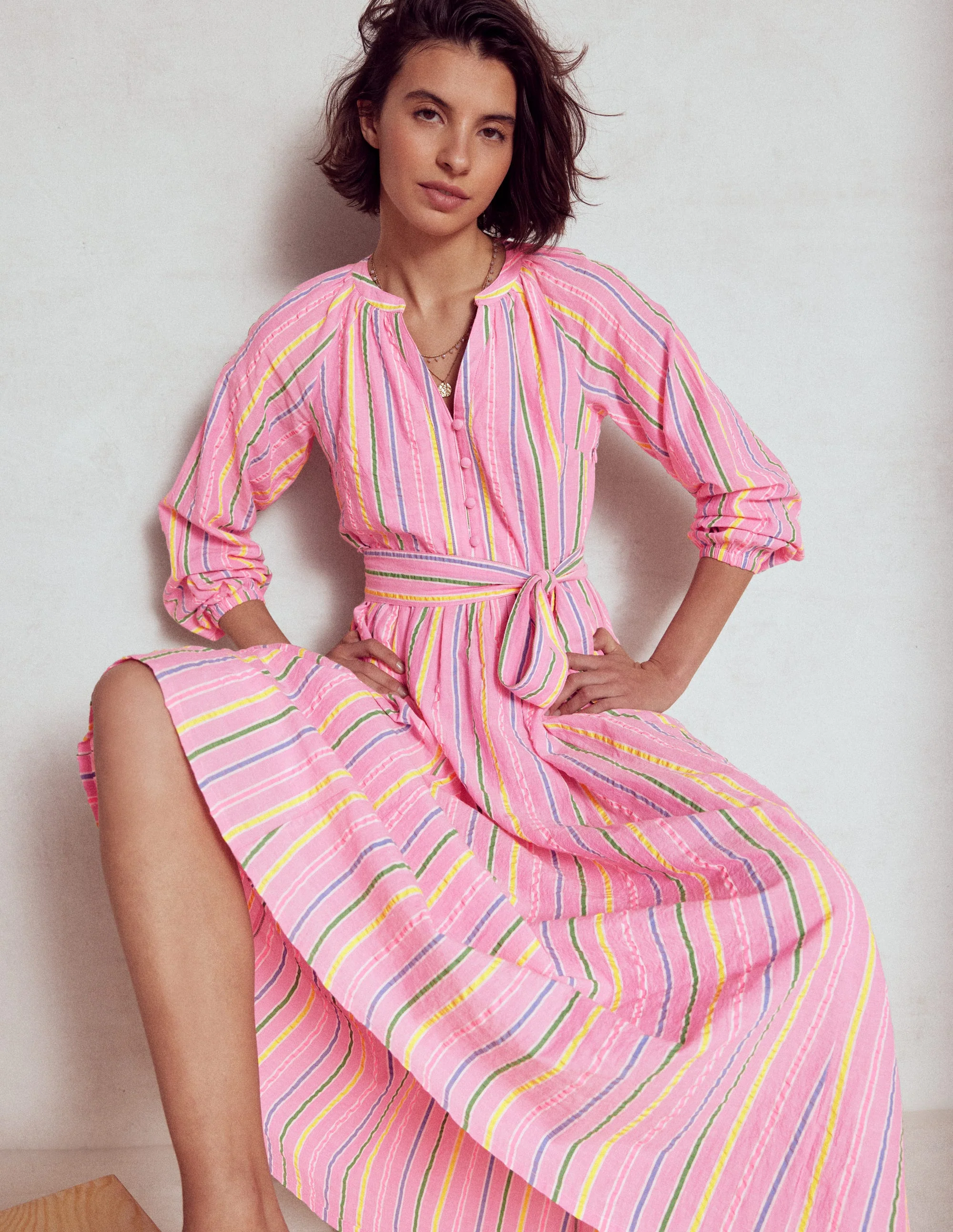 Faye Cotton Maxi Dress-Sorbet Pink, Seersucker Stripe - Image 2
