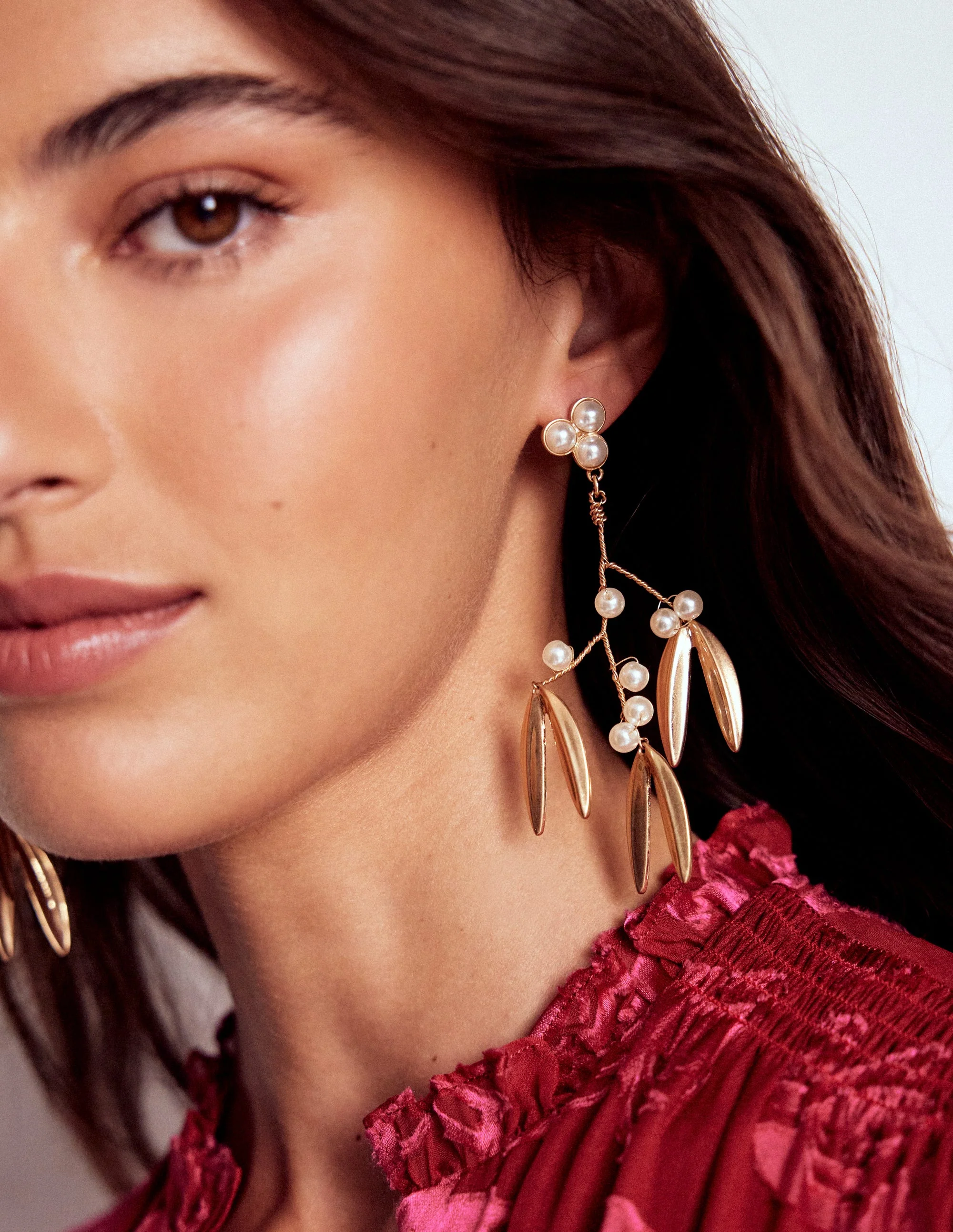 Festive Metal Earrings-Pearl - Image 2