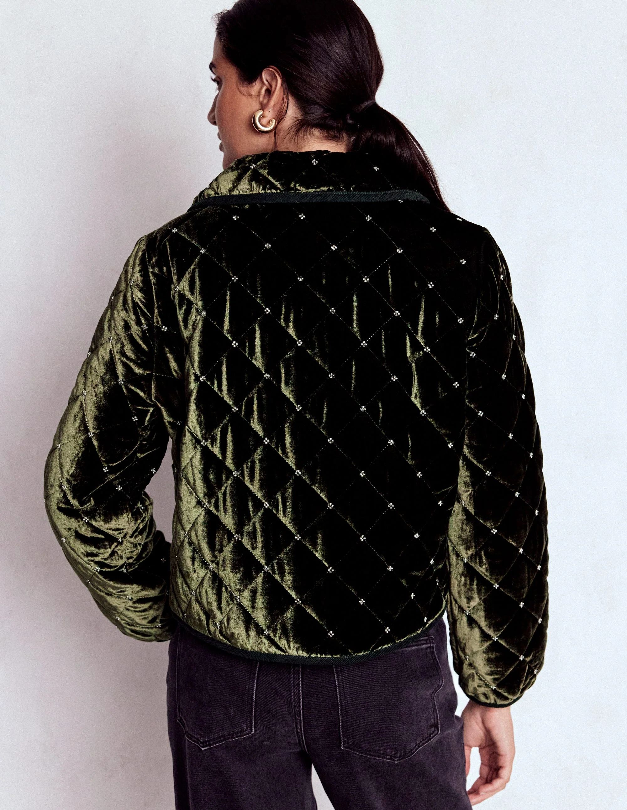 Fitzrovia Quilted Jacket-Kale Leaf, Beads - Image 3