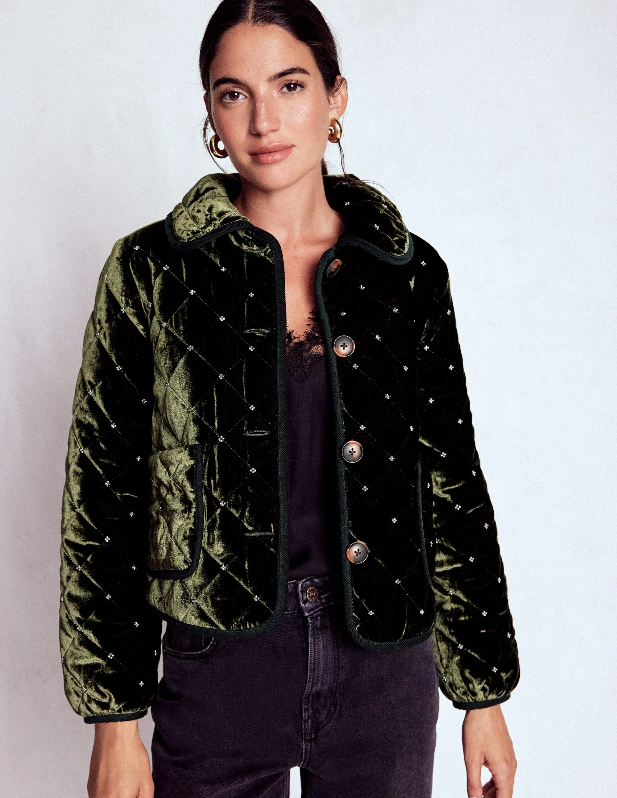 Fitzrovia Quilted Jacket-Kale Leaf, Beads - Image 4