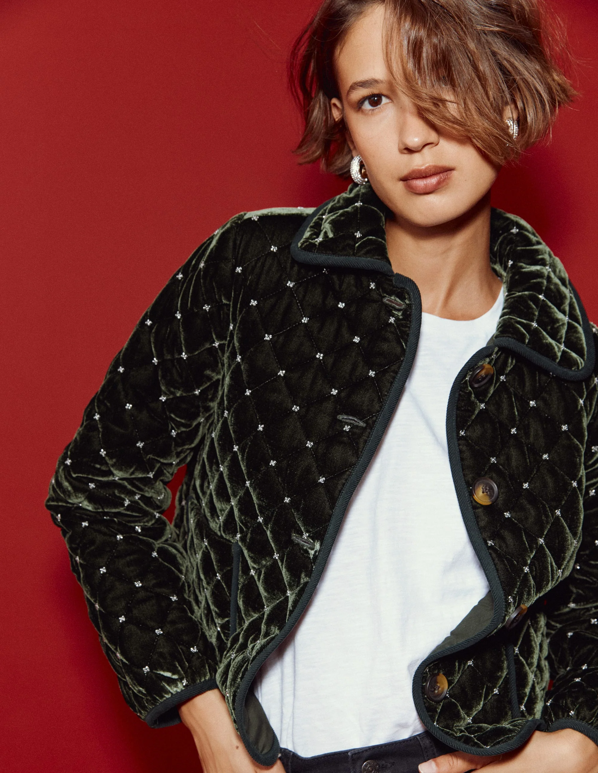 Fitzrovia Quilted Jacket-Kale Leaf, Beads - Image 5