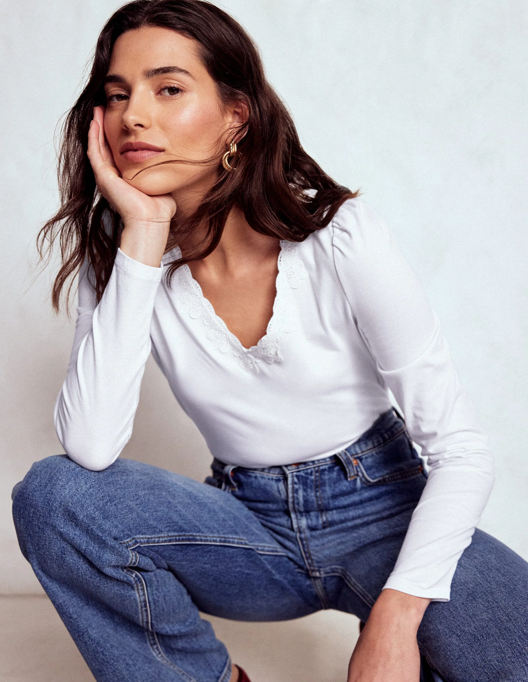 Flora Lace V-neck Top-White - Image 2