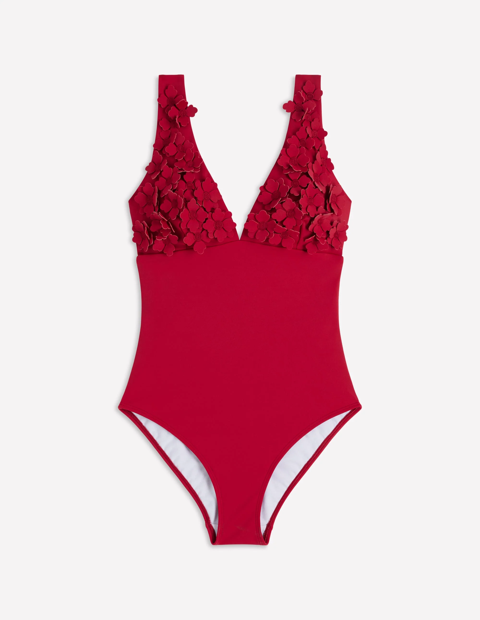 Flower Appliqué Swimsuit-Merida Red, Applique - Image 5