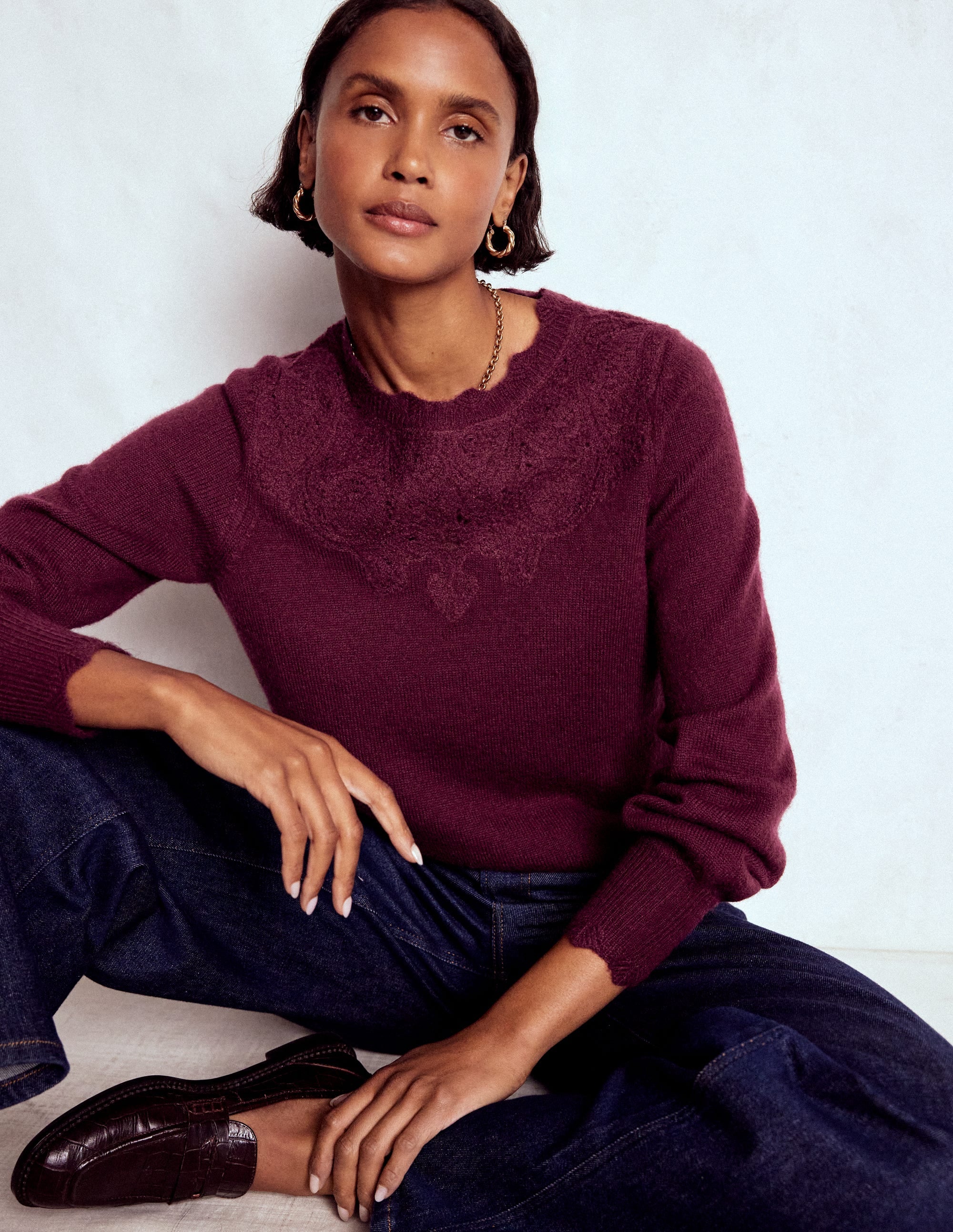 Fluffy Embroidered Jumper-Deep Wisteria