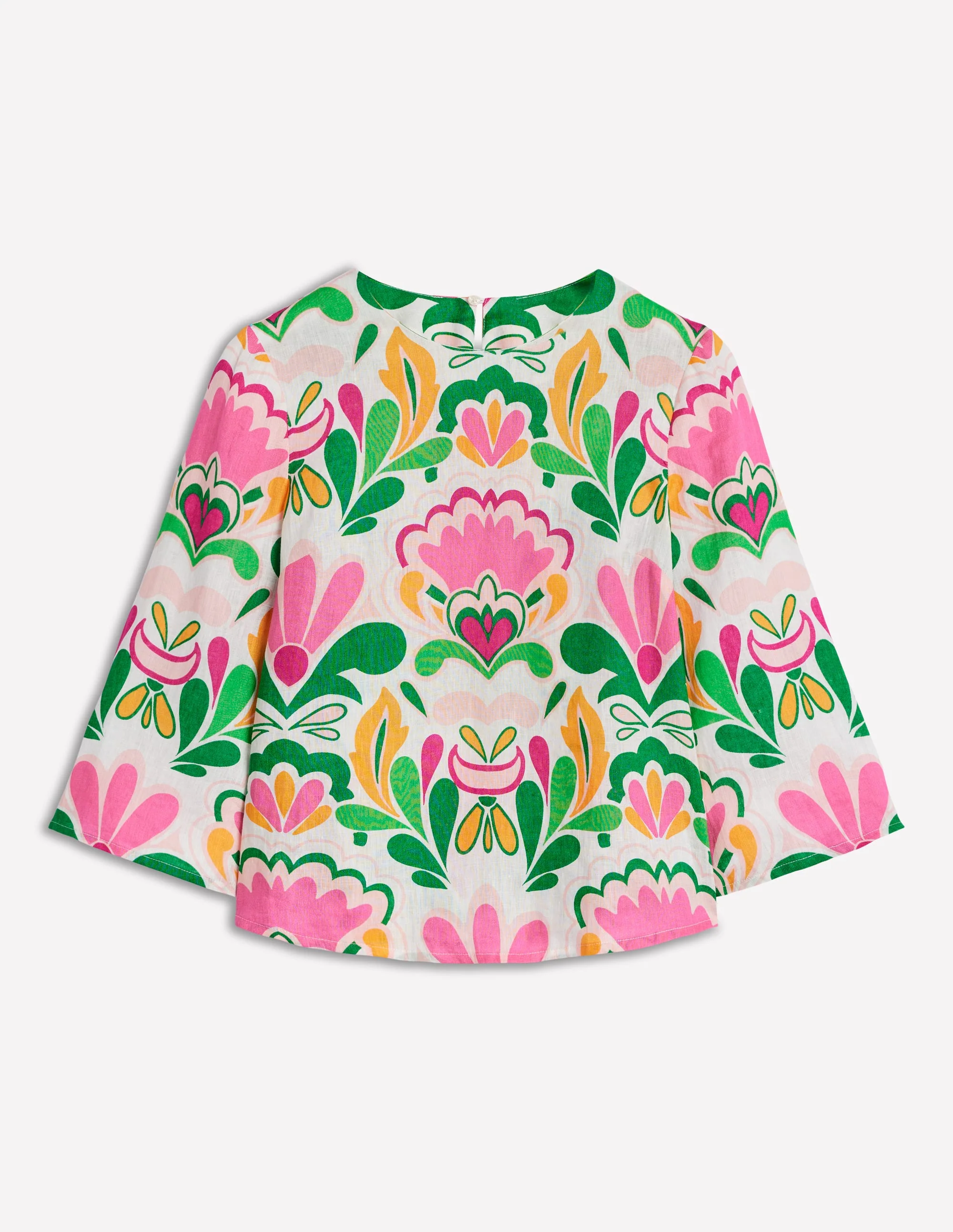 Fluted Sleeve Linen Top-Multi, Freesia Stamp - Image 6