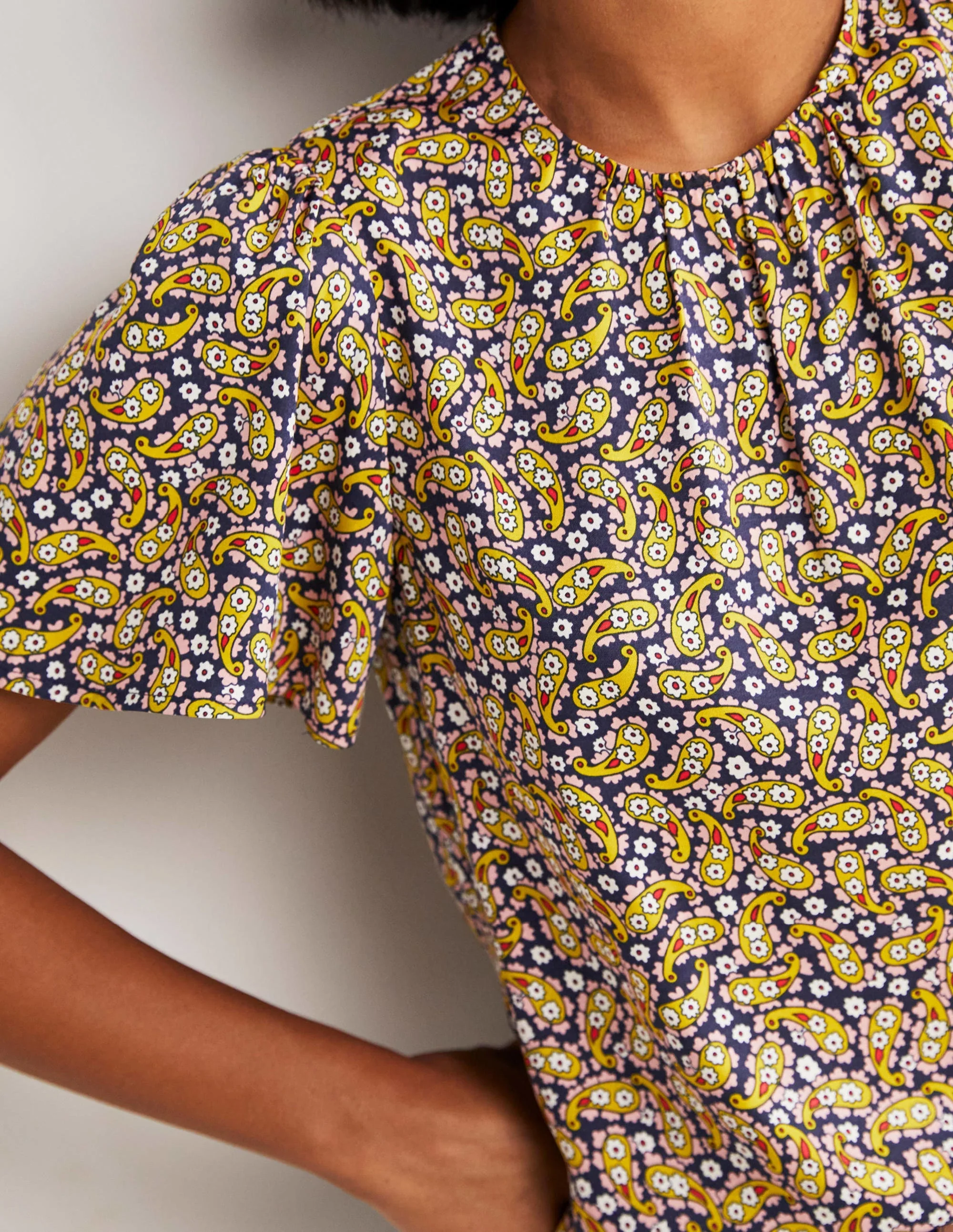 Flutter Sleeve Crew Neck Top-Citronelle, Petal Paisley - Image 4