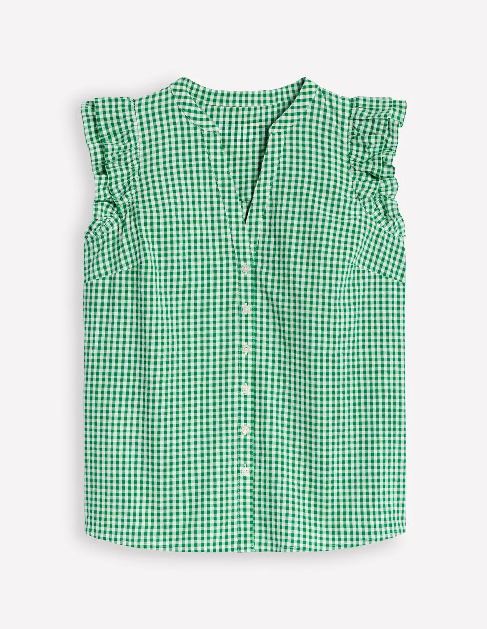 Frill Sleeve Seersucker Top-Rich Emerald Micro Gingham - Image 8
