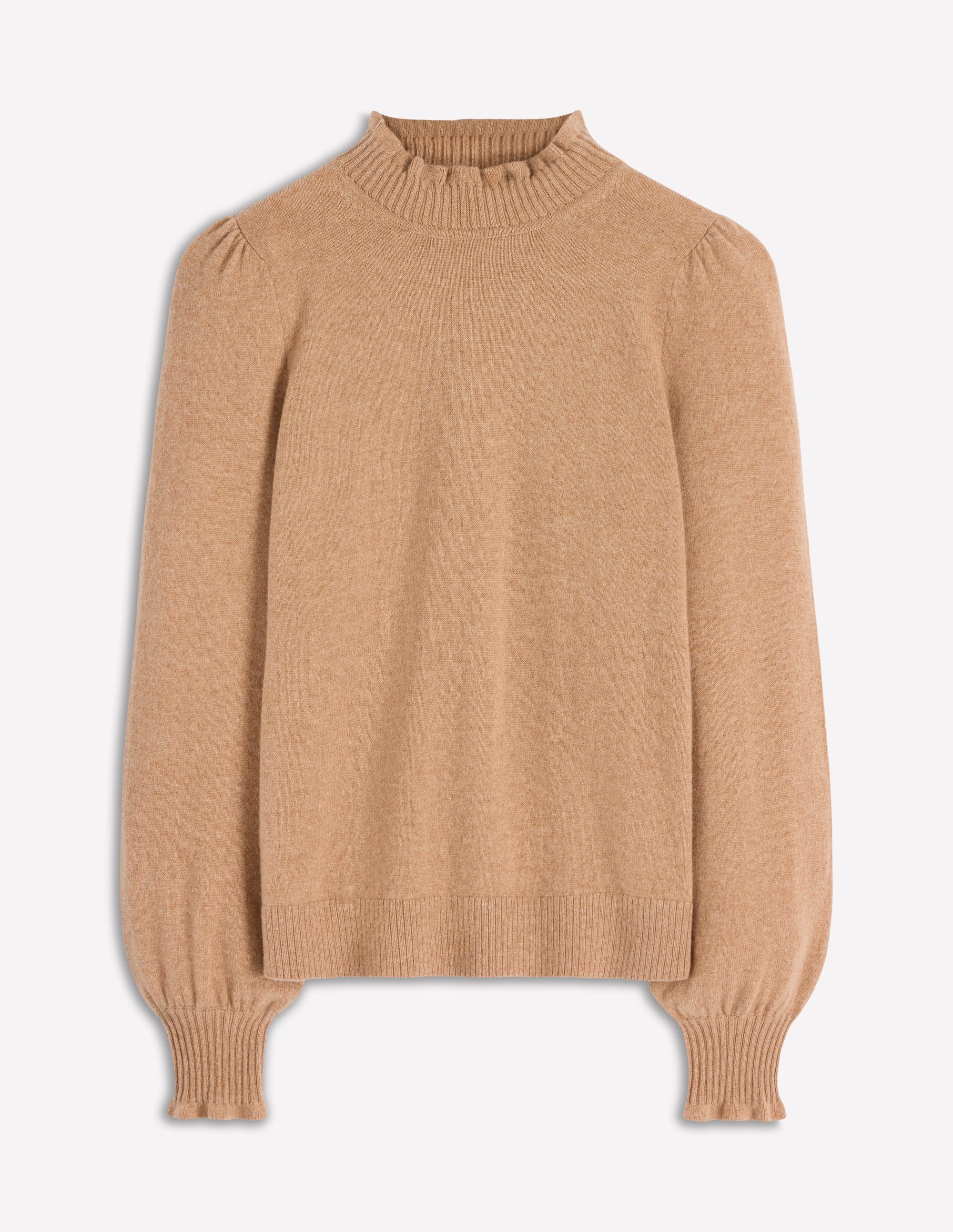 Frill Trim Cashmere Jumper-Camel Melange - Image 5
