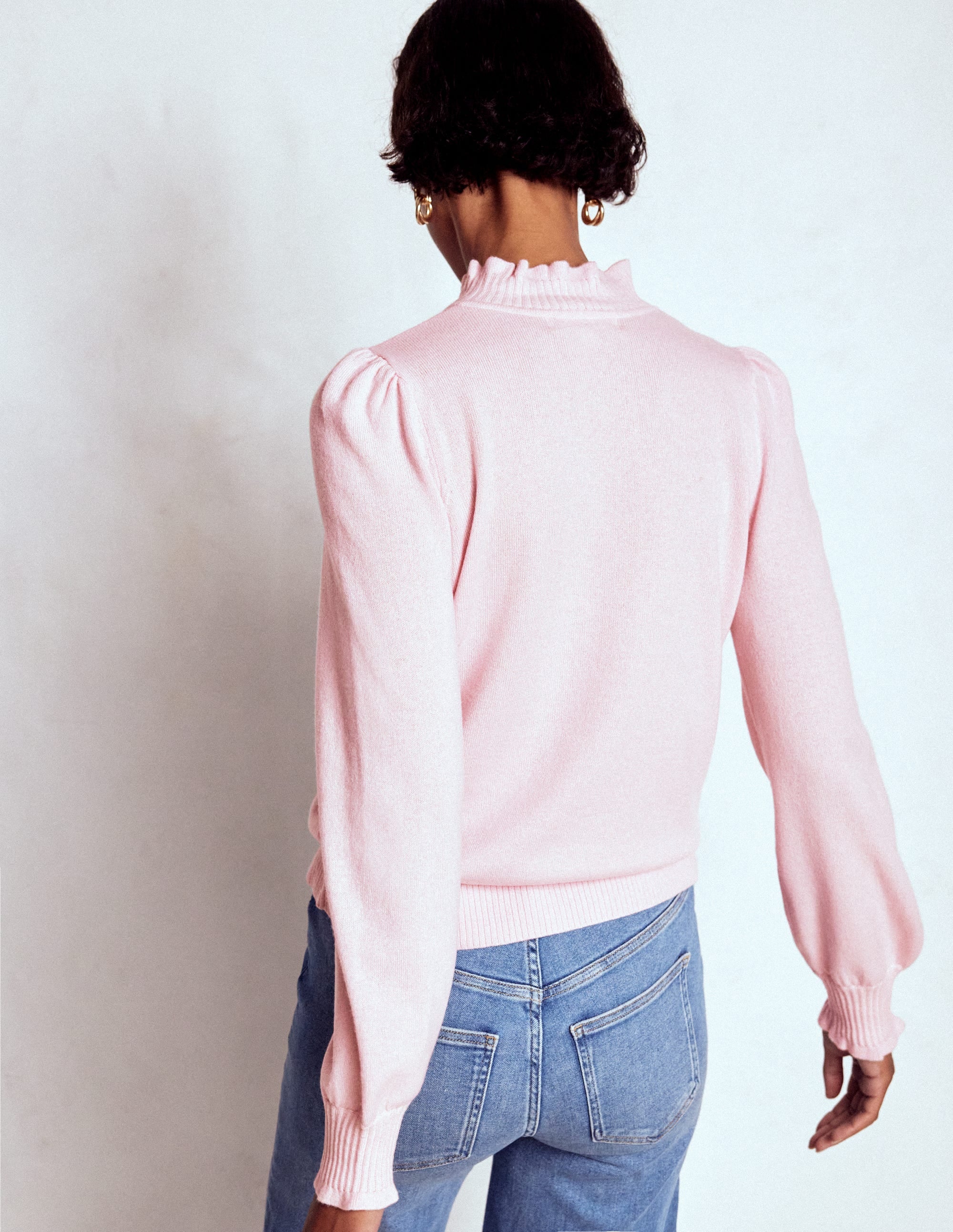 Frill Trim Cashmere Jumper-Chalk Pink - Image 3