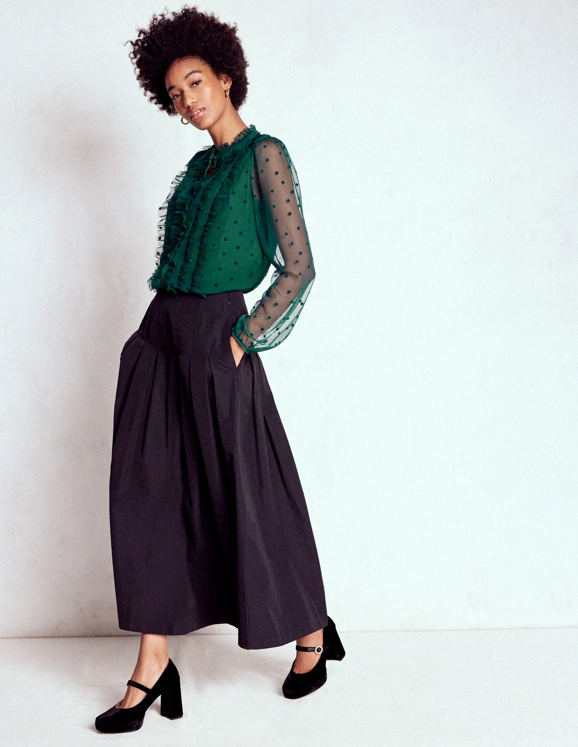 Frilled Tulle Blouse-Emerald Night - Image 2