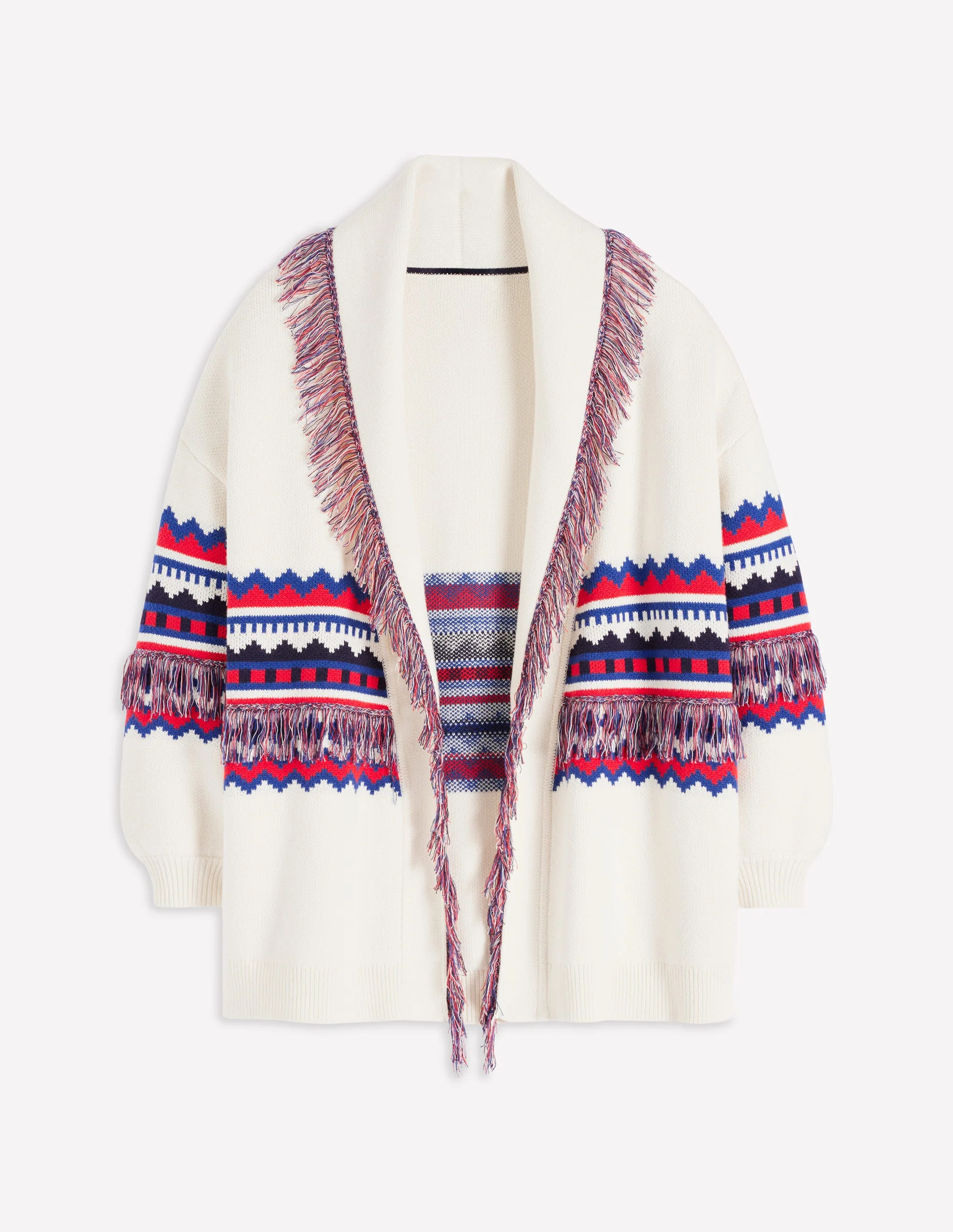 Fringed Jacquard Cardigan-Warm Ivory Melange - Image 7