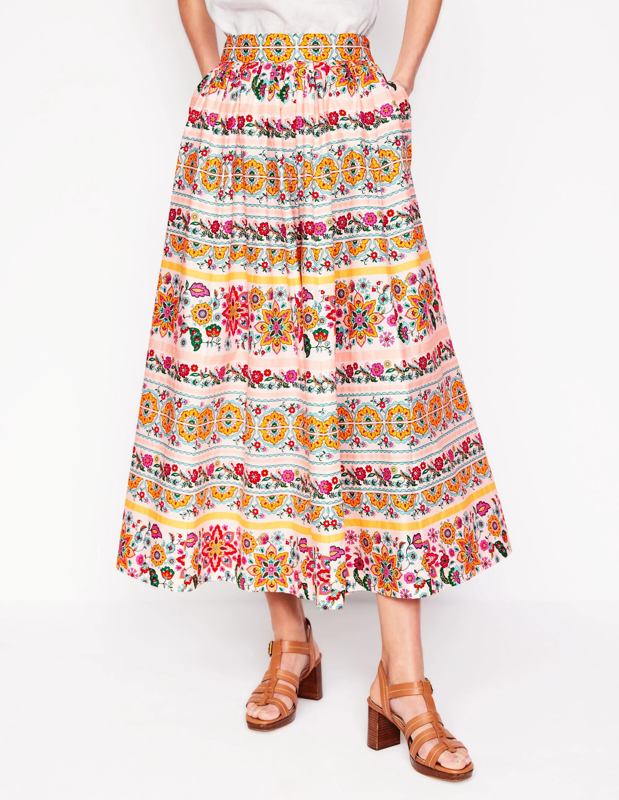 Full Poplin Maxi Skirt-Ivory, Botanical Sprig - Image 4