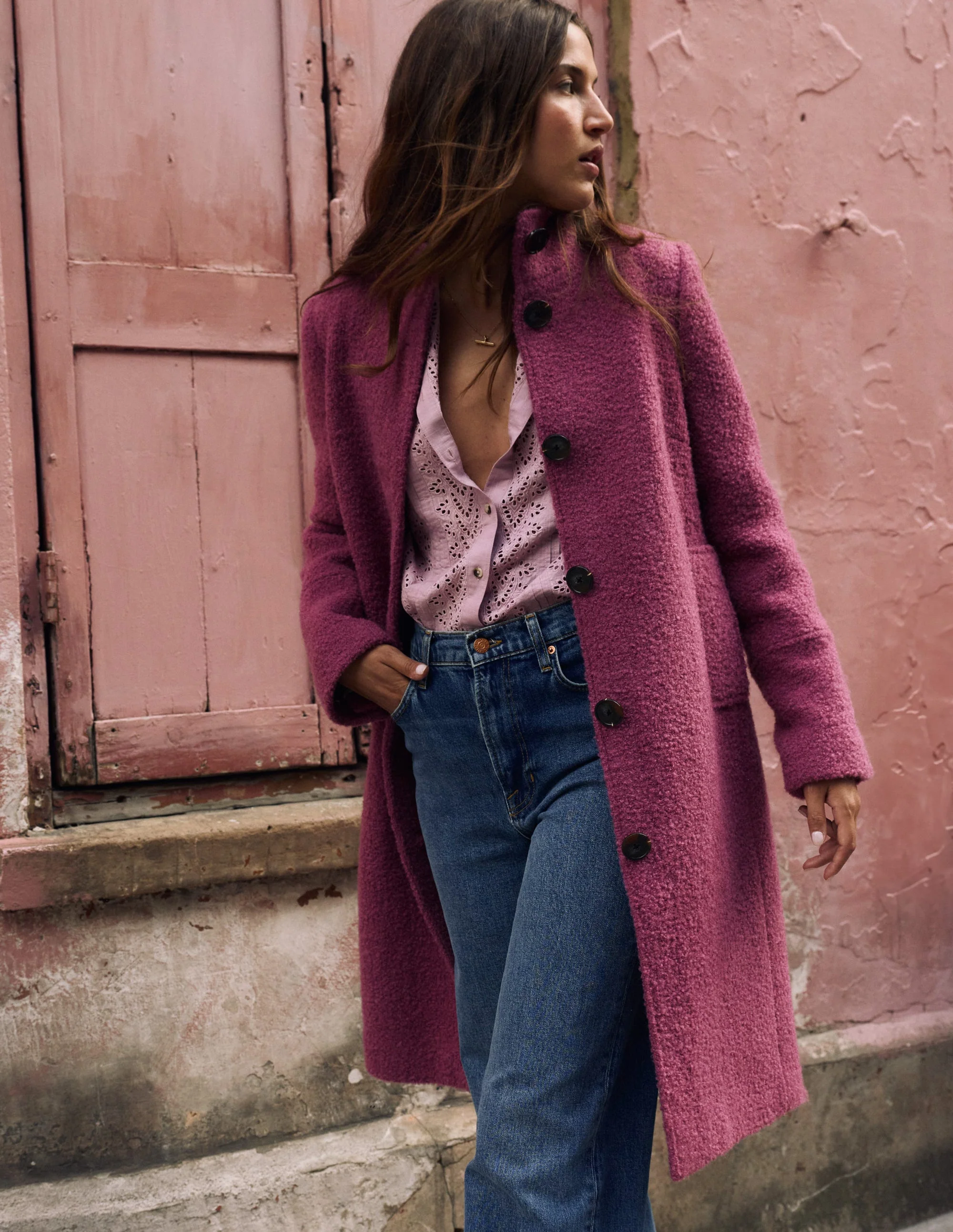 Funnel Neck Coat-Pink Heather - Image 6