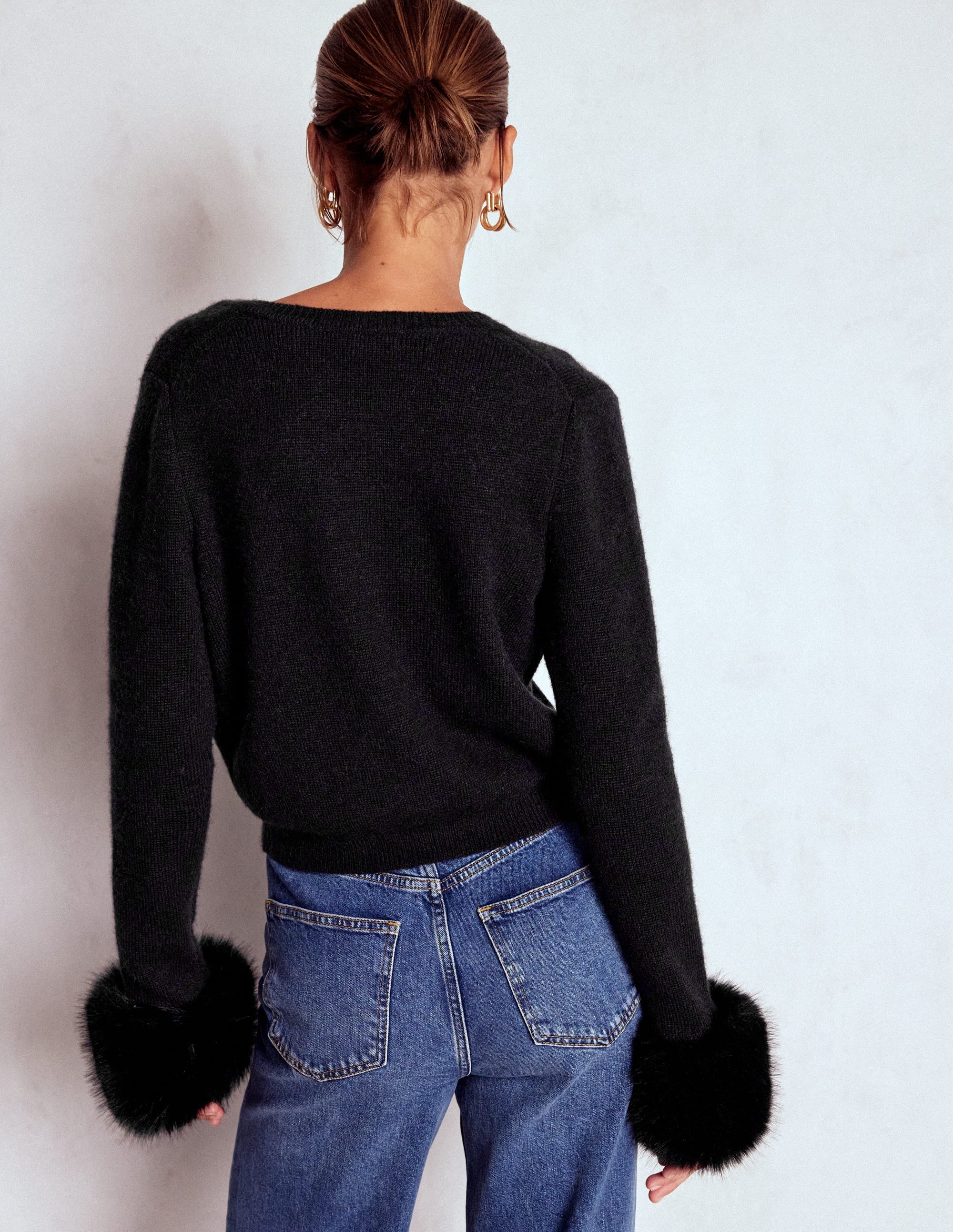 Fur Trim Cardigan-Black - Image 3
