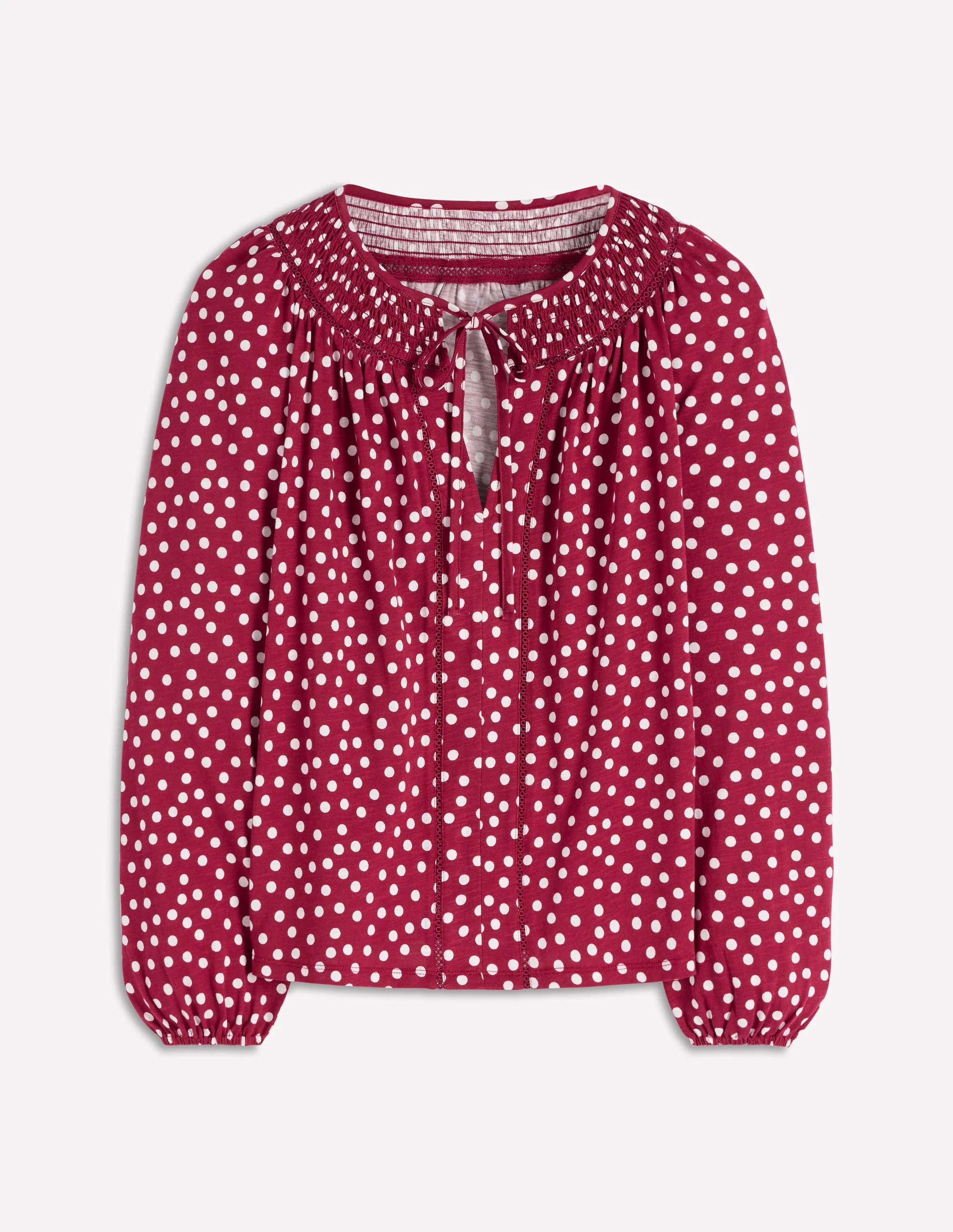 Georgia Smocked Jersey Top-Chestnut, Ivory Painted Dot - Image 5