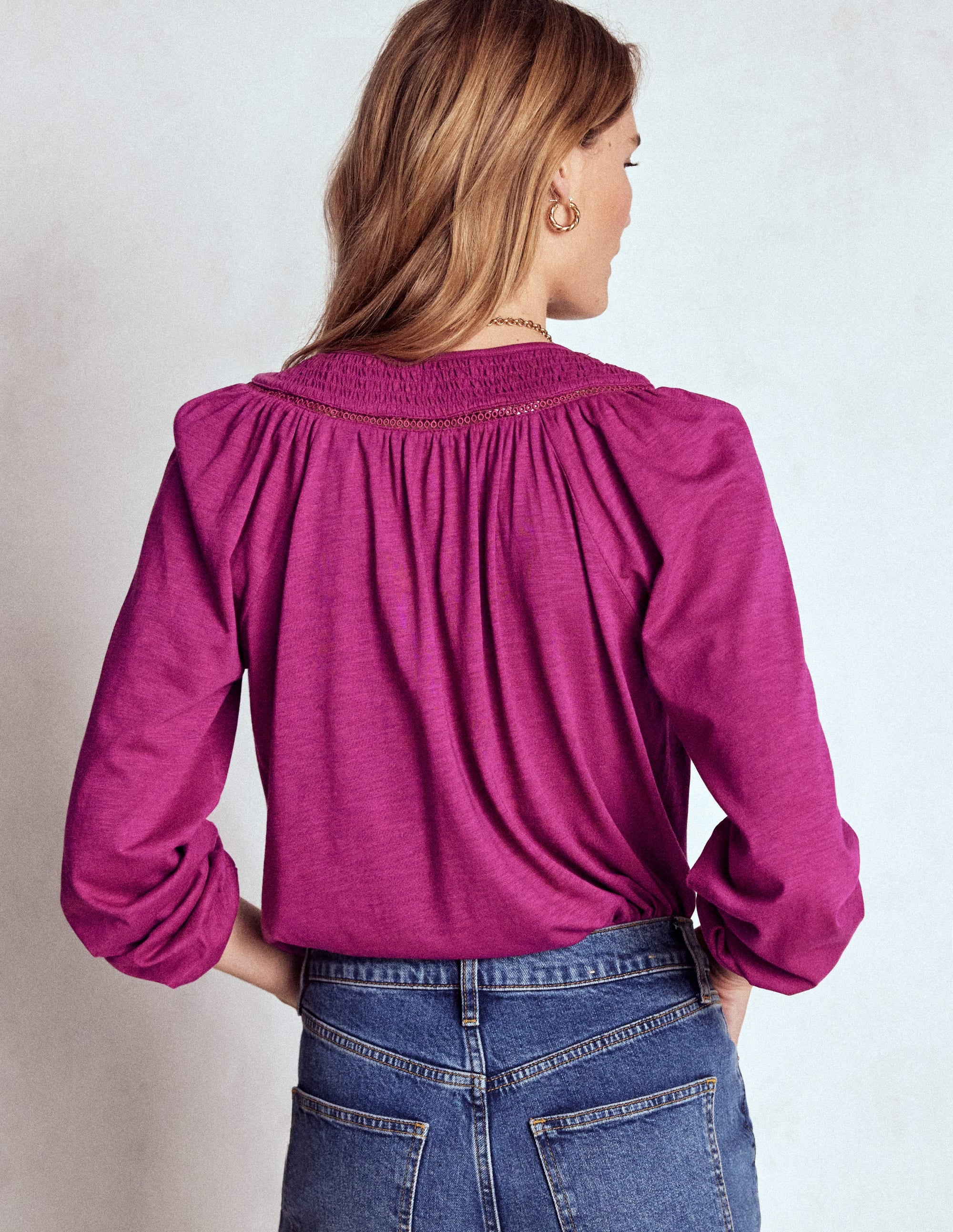 Georgia Smocked Jersey Top-Rich Magenta - Image 3