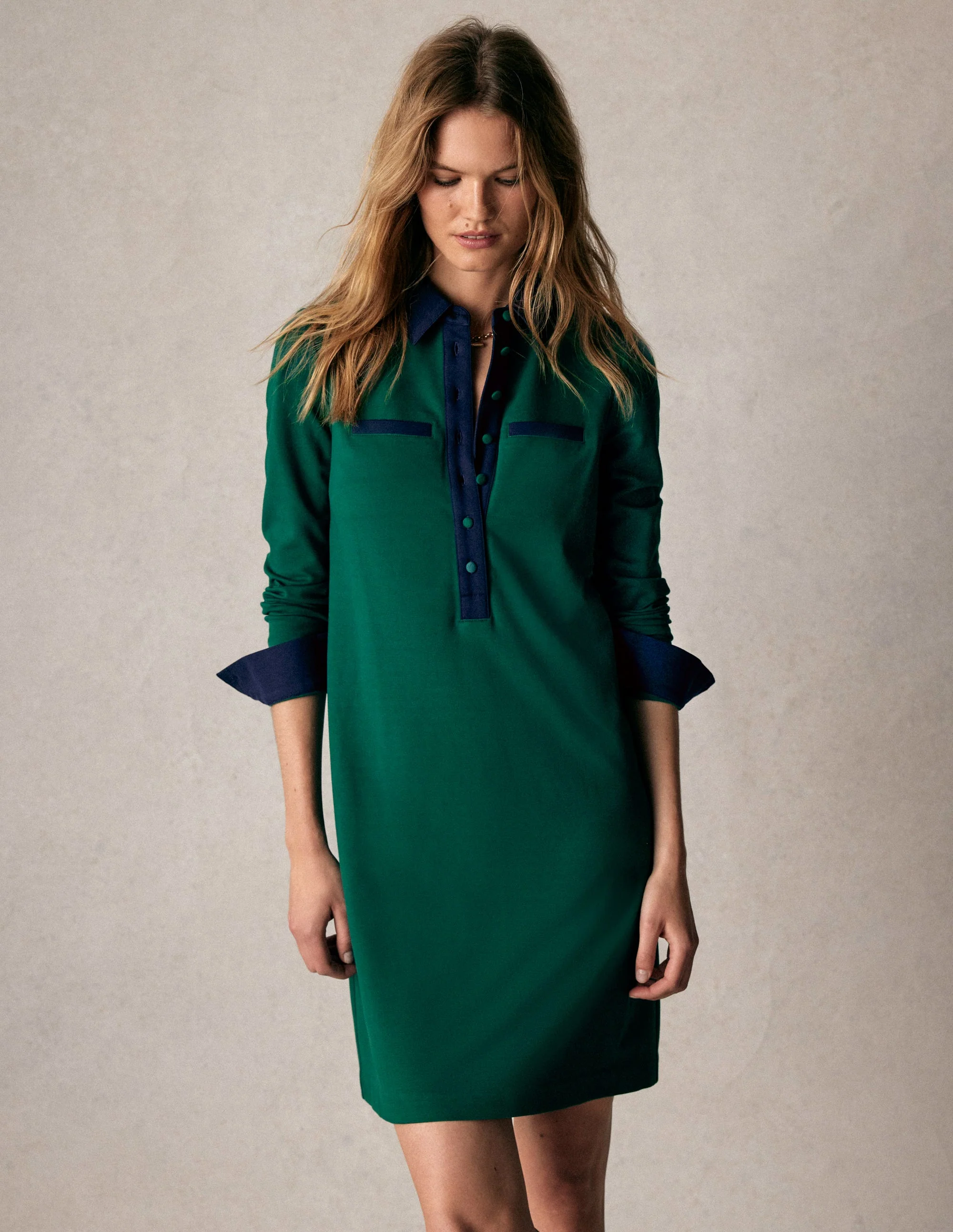 Georgina Ponte Dress-Green and Navy - Image 5