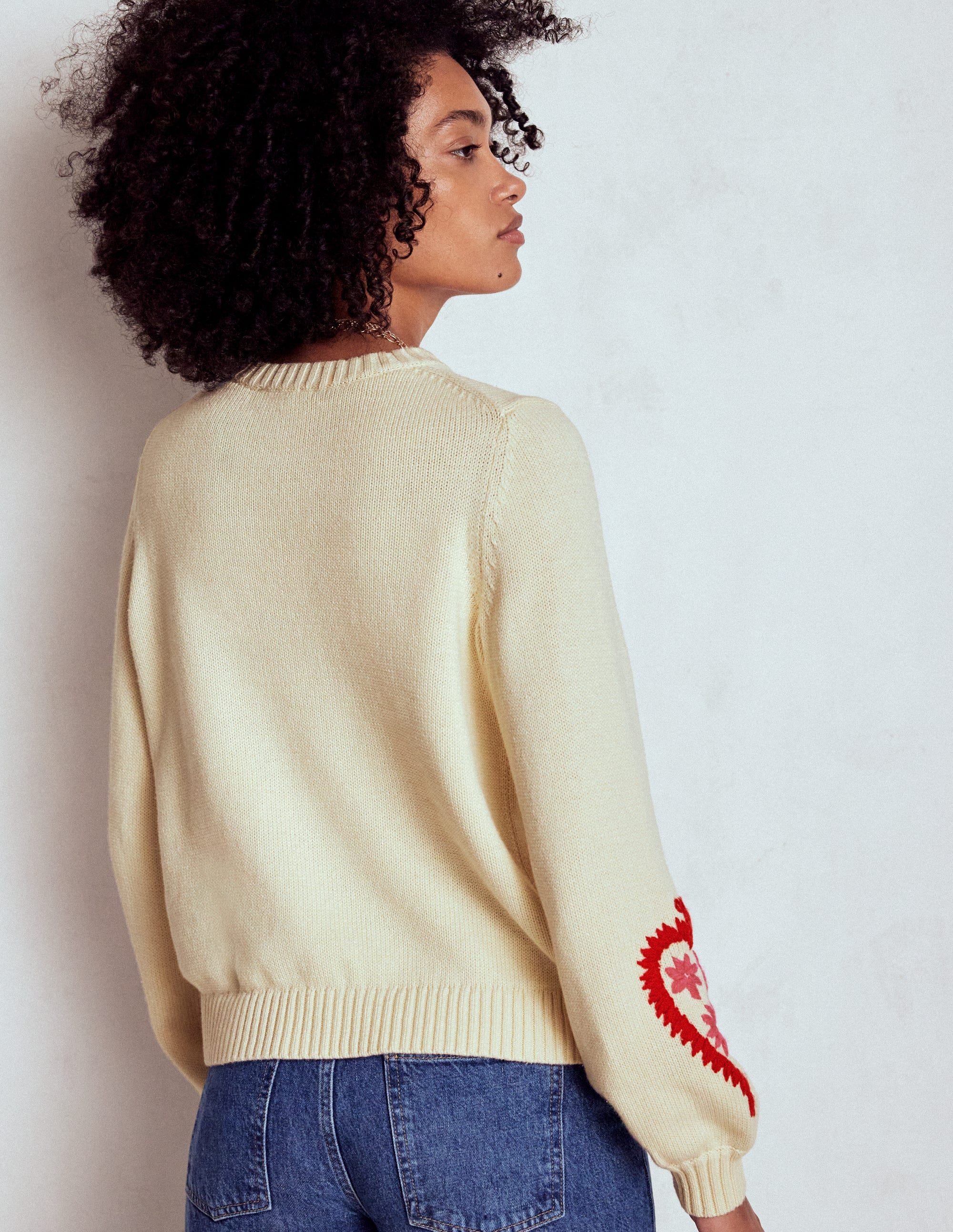 Graphic Embroidered Jumper-Warm Ivory, Hearts - Image 3