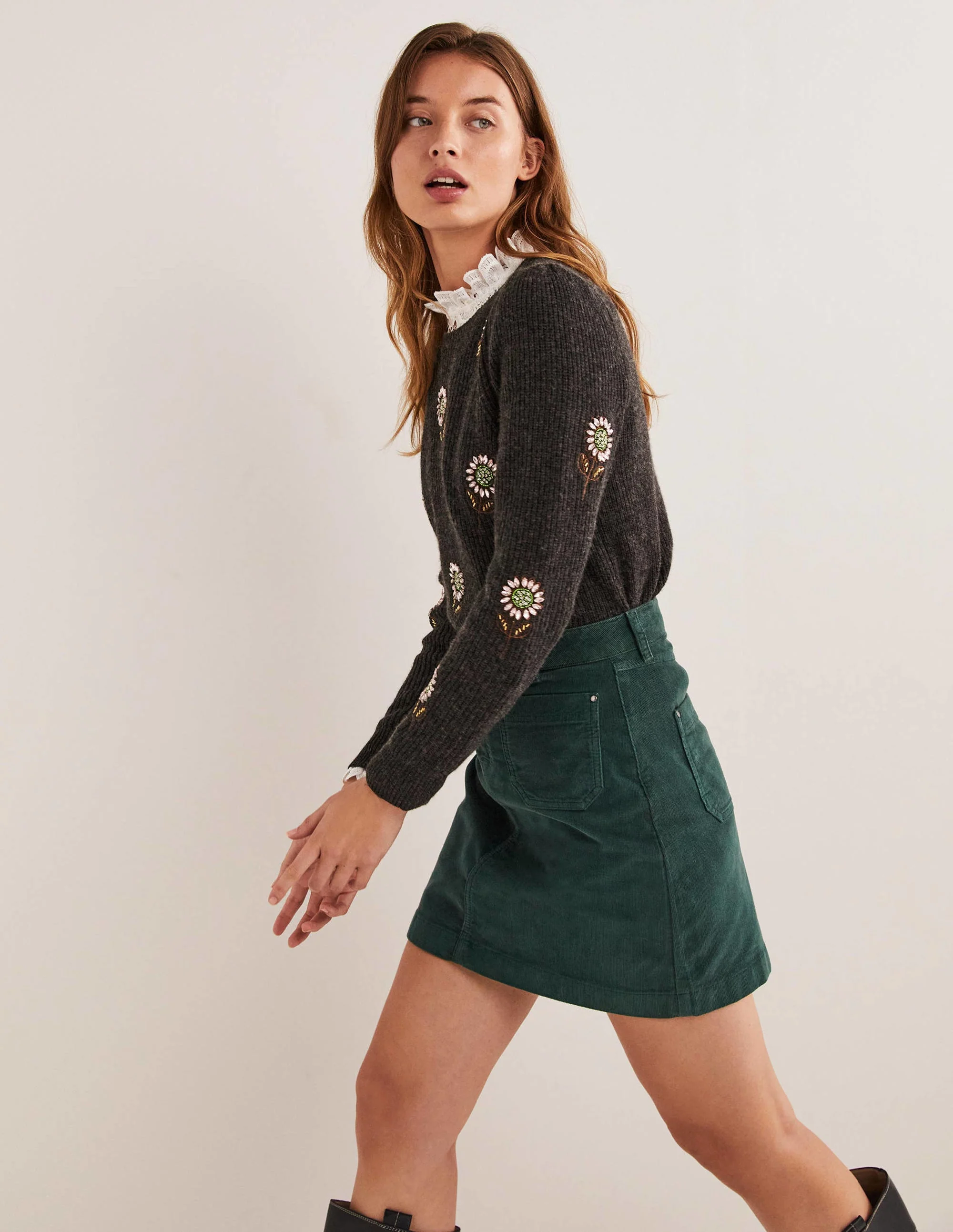 Grey Embellished Flower Ribbed Jumper-Charcoal, Embellished Flowers - Image 4