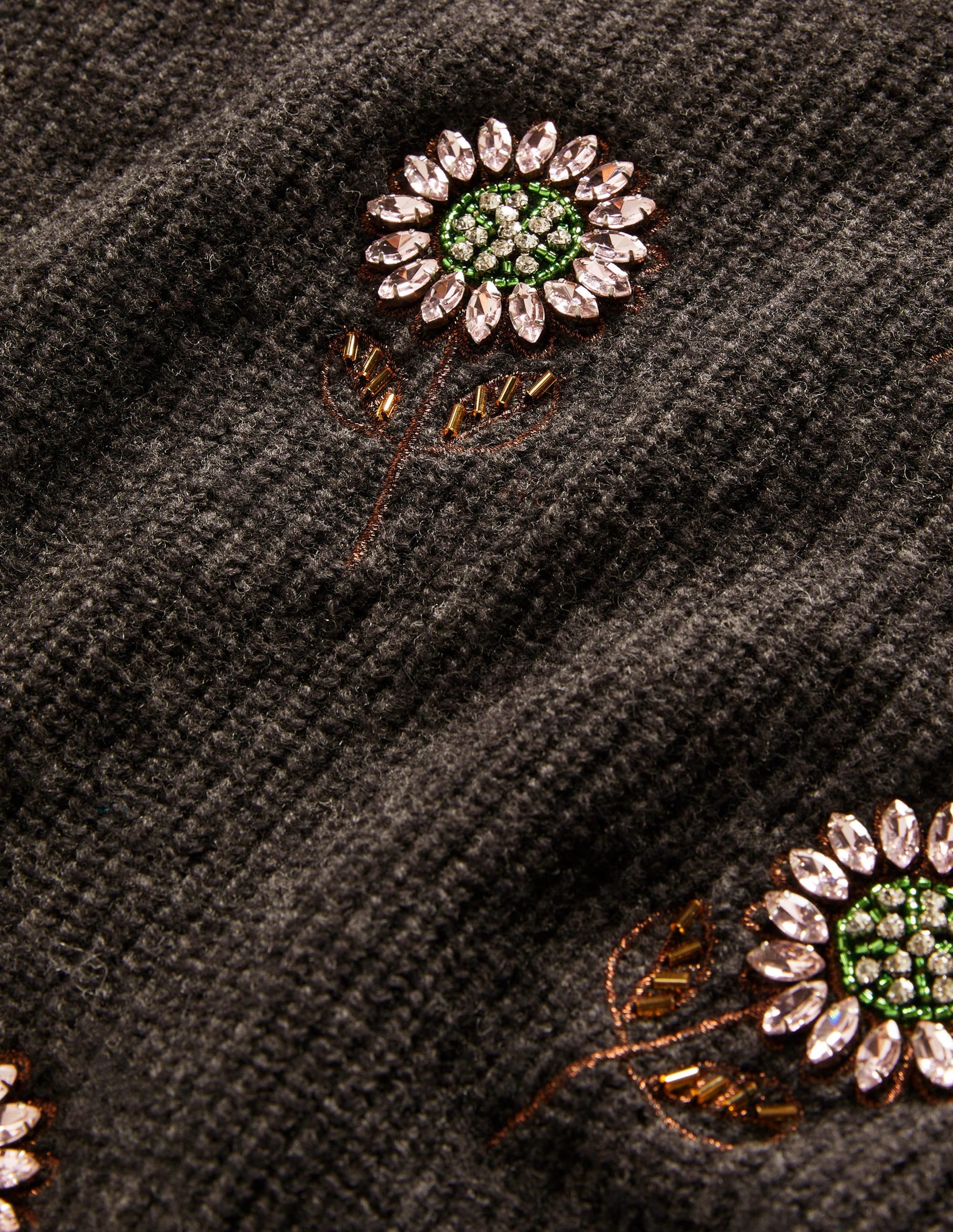 Grey Embellished Flower Ribbed Jumper-Charcoal, Embellished Flowers - Image 7