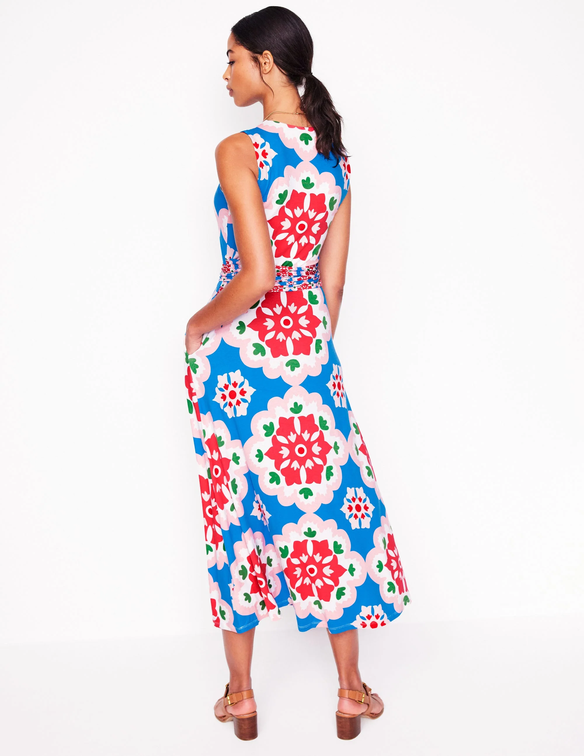 Grown On Tie Trapeze Dress-Cerulean Blue, Bloom Geo - Image 4