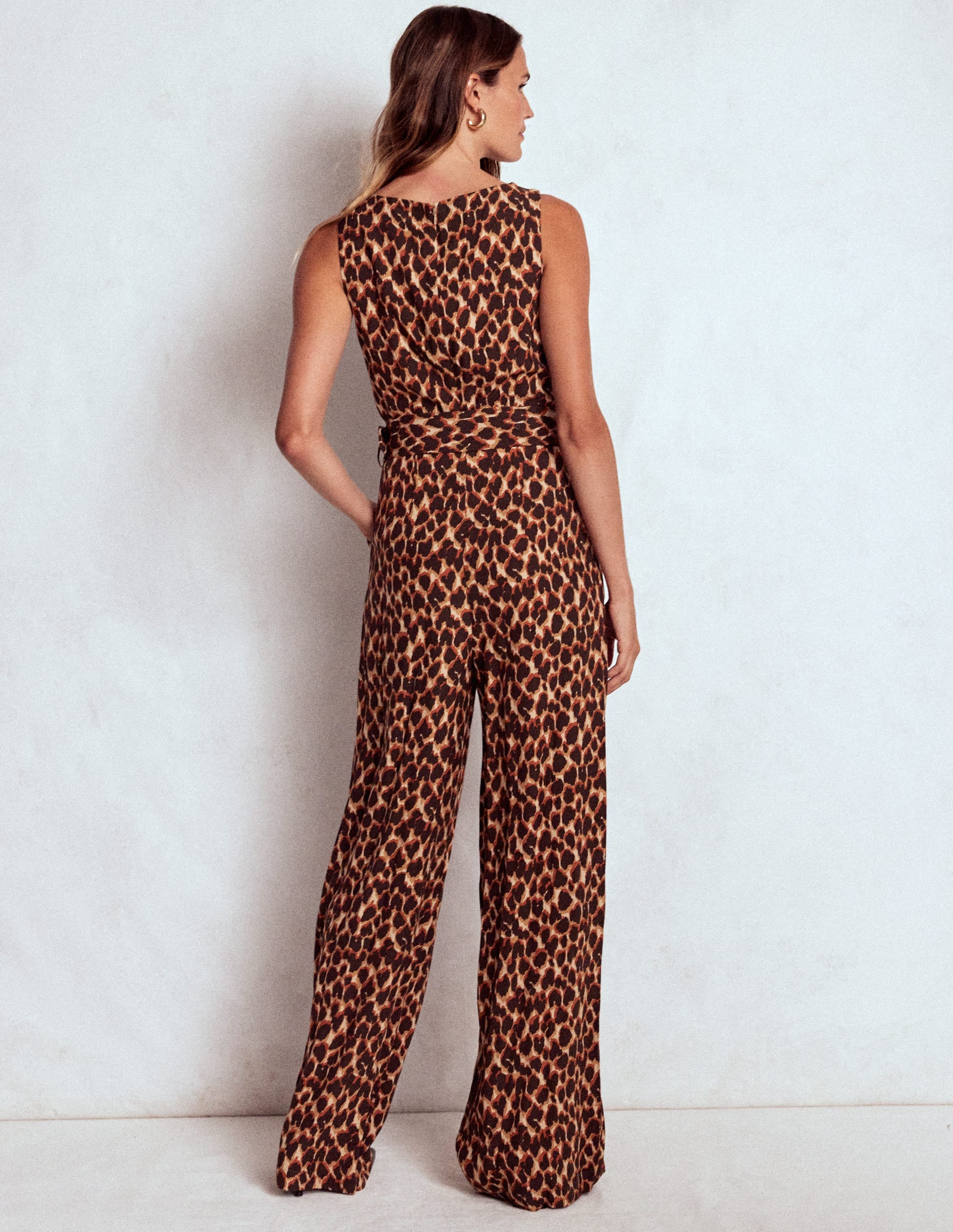Gwen Slash Neck Jumpsuit-Sand, Abstract Leopard Spot - Image 3