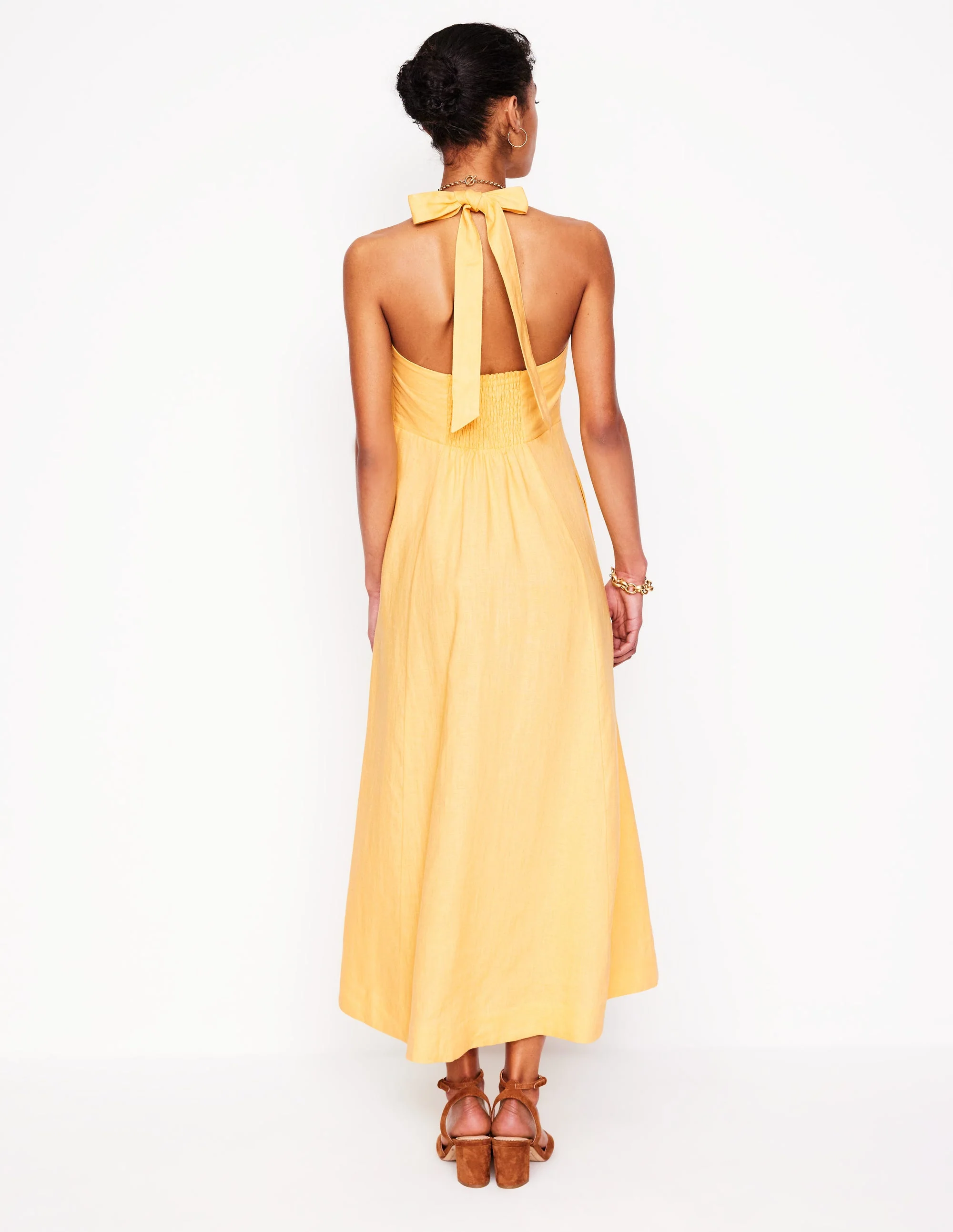 Halter Linen Dress-Buttermilk Yellow - Image 3