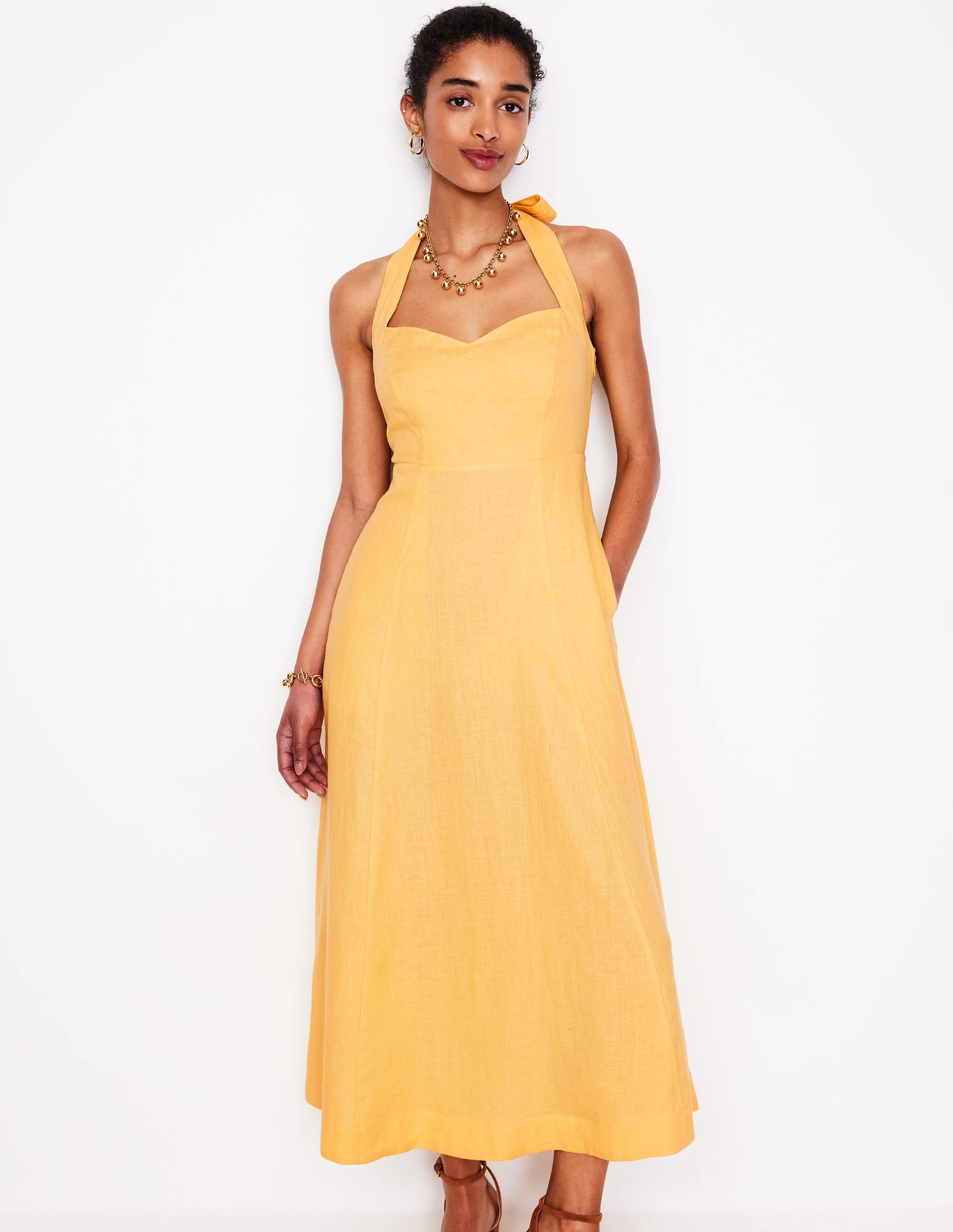 Halter Linen Dress-Buttermilk Yellow - Image 4