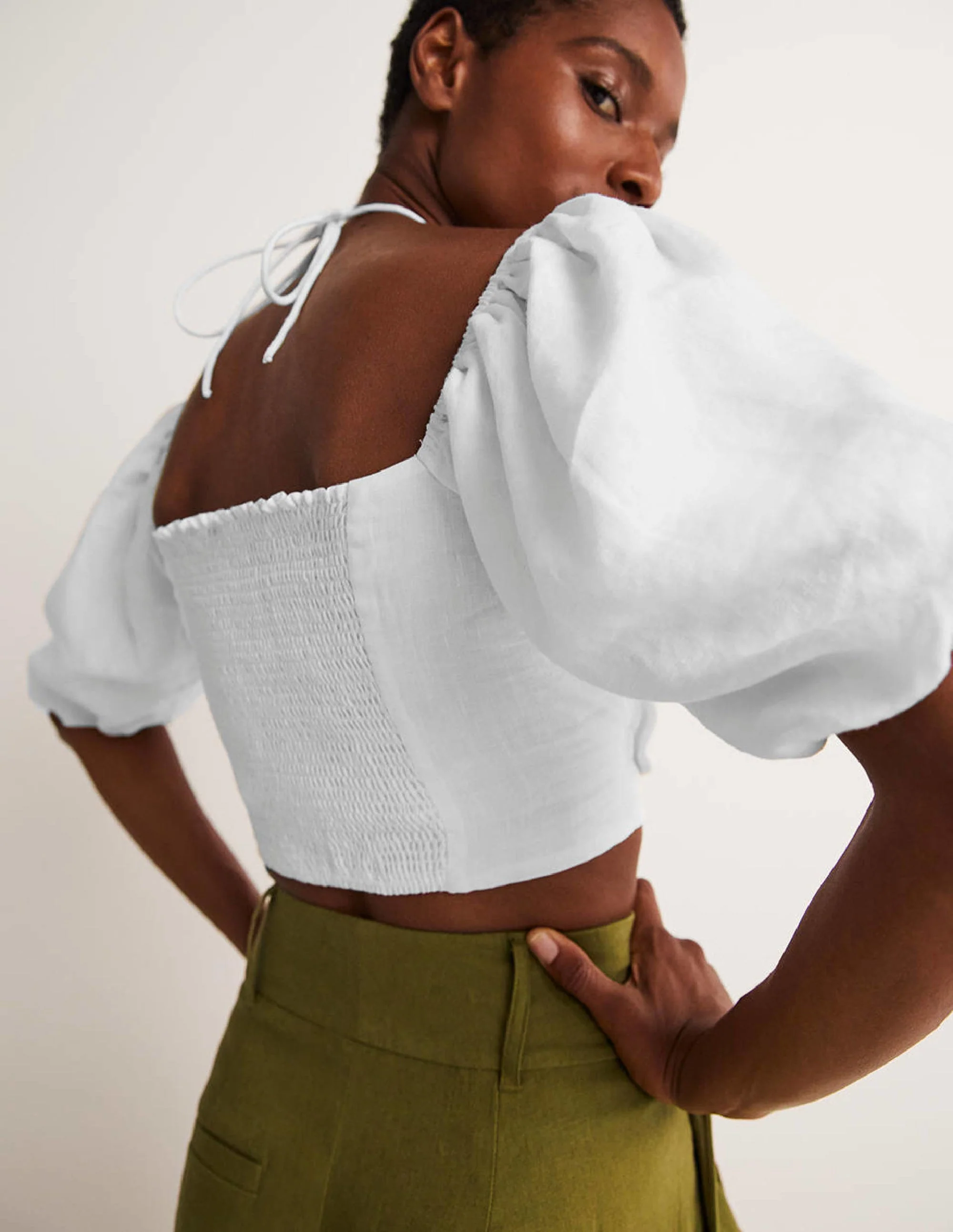 Halterneck Cut Out Crop Top-White - Image 2