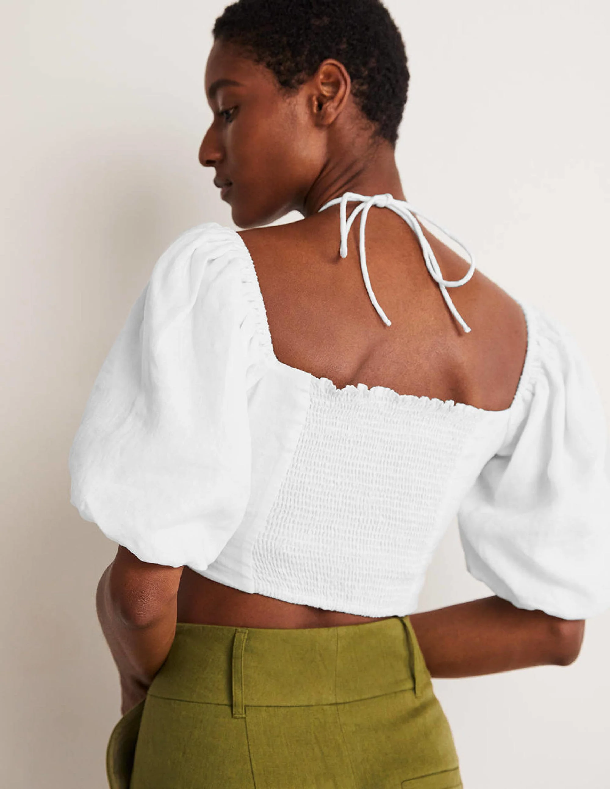 Halterneck Cut Out Crop Top-White - Image 3