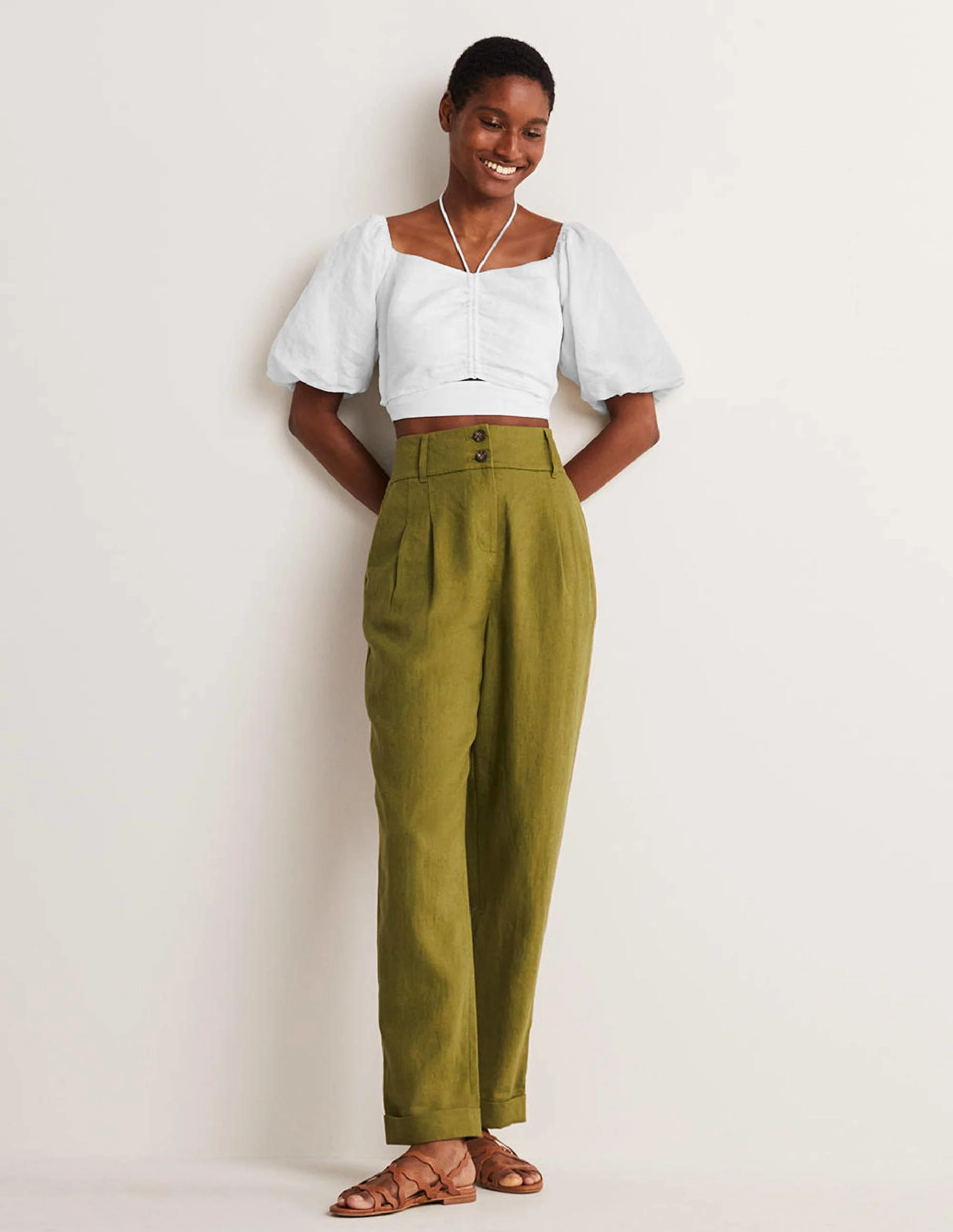 Halterneck Cut Out Crop Top-White - Image 4