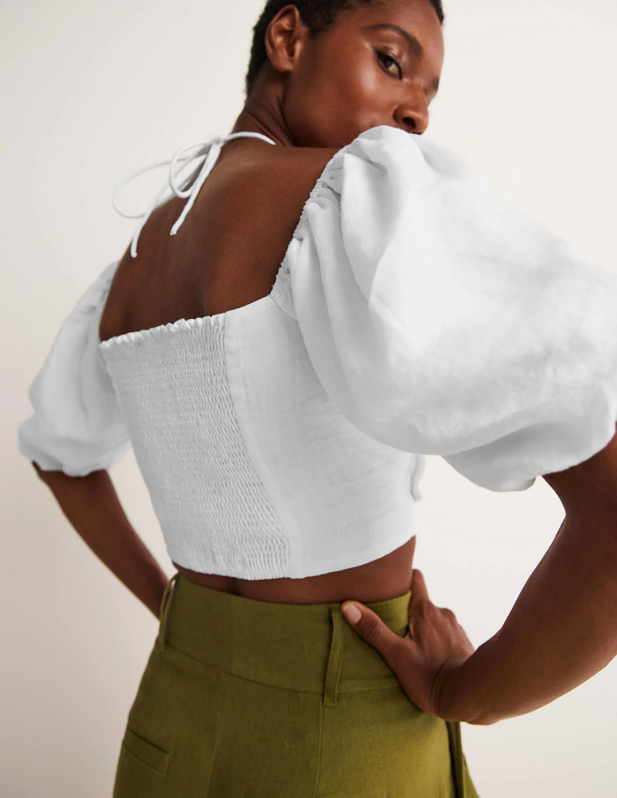 Halterneck Cut Out Crop Top-White - Image 6