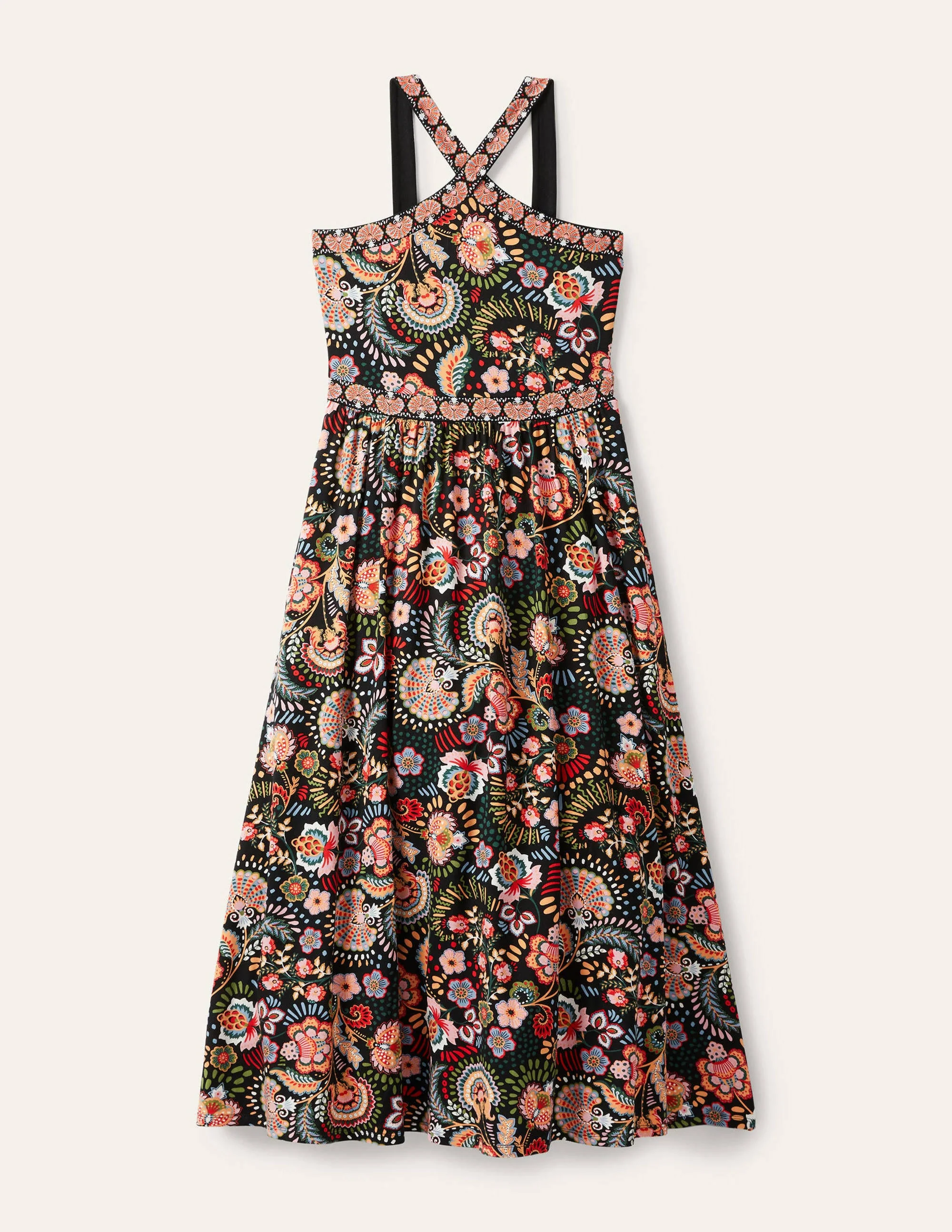 Halterneck Jersey Maxi Dress-Black Decorative Meadow - Image 6