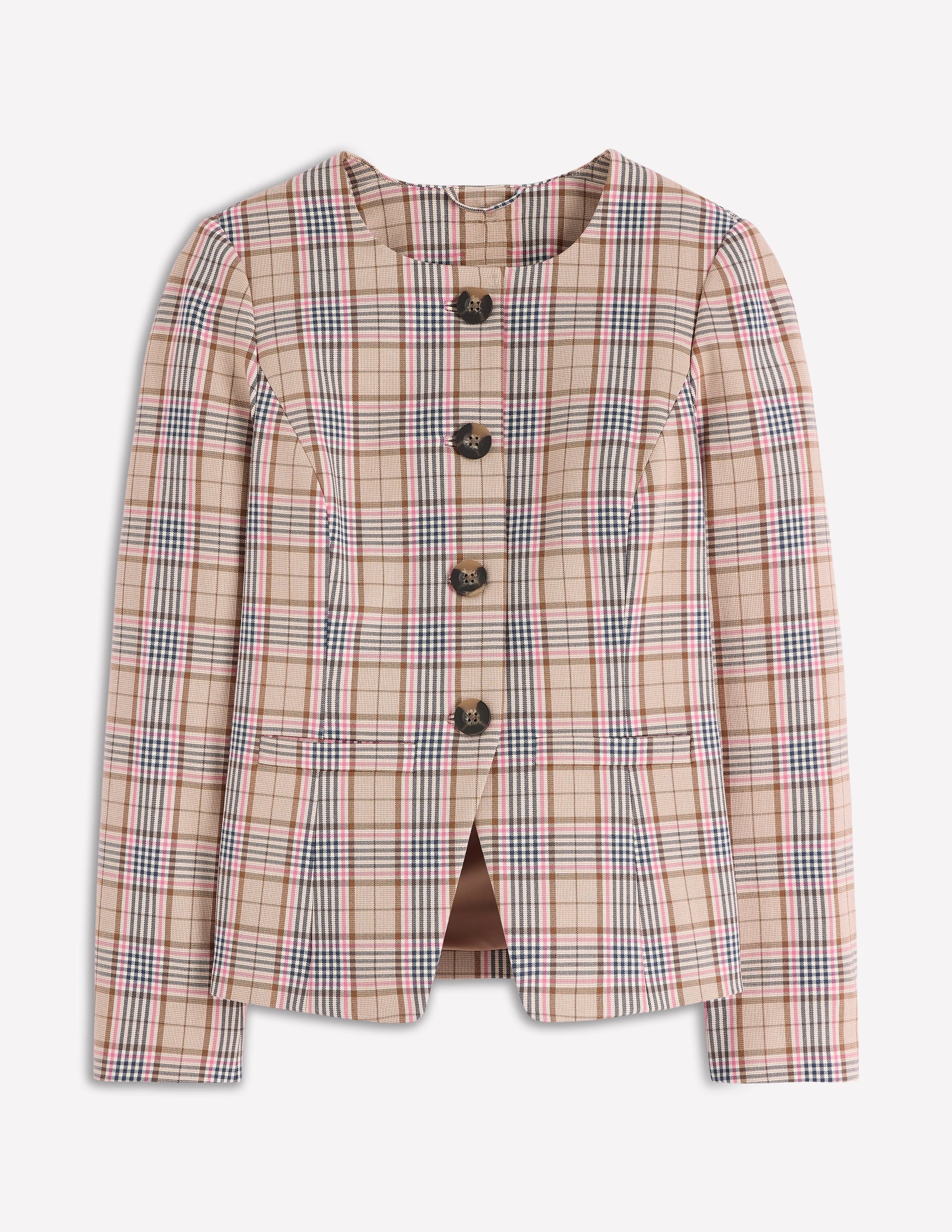 Hampstead Linen Blazer-Brown, Pink & Navy Check - Image 7