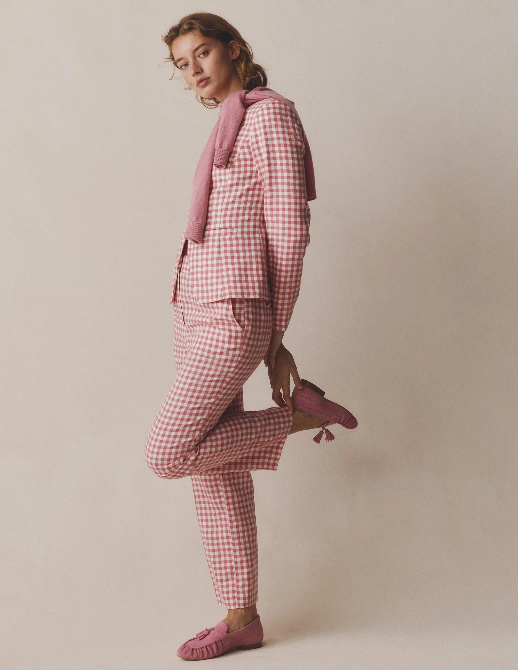Hampstead Linen Blazer-Vintage Rose Gingham - Image 2