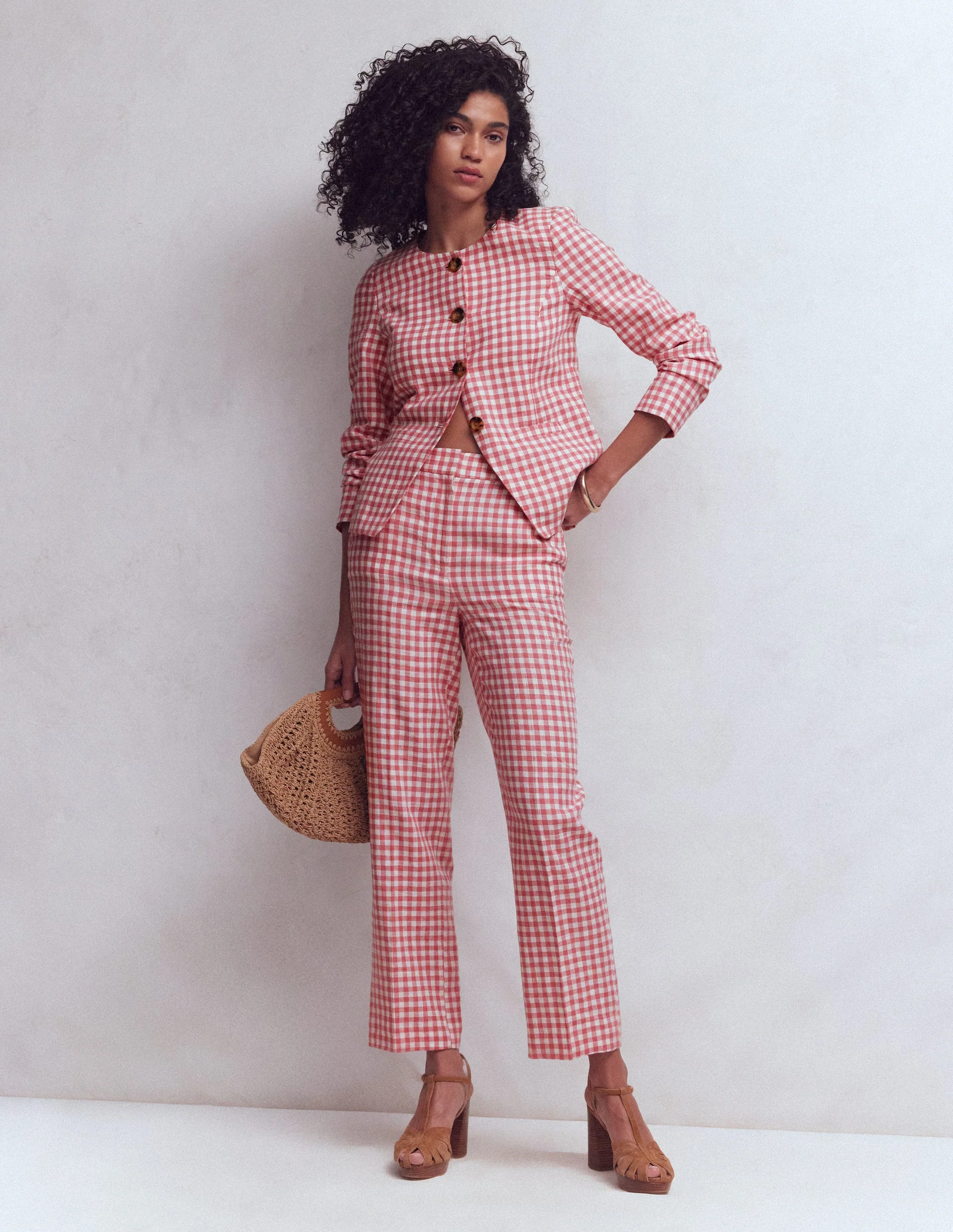 Hampstead Linen Blazer-Vintage Rose Gingham - Image 3