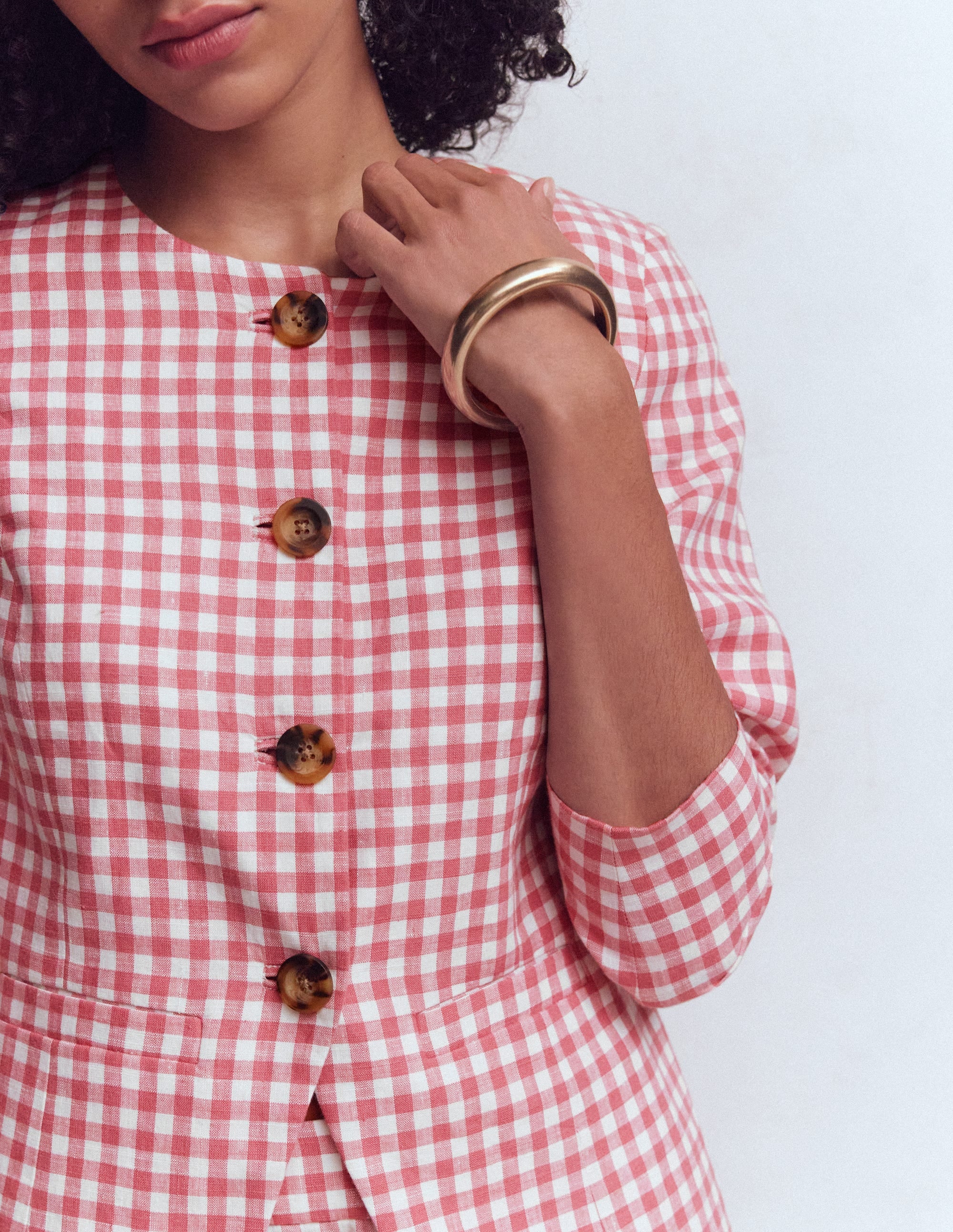 Hampstead Linen Blazer-Vintage Rose Gingham - Image 4