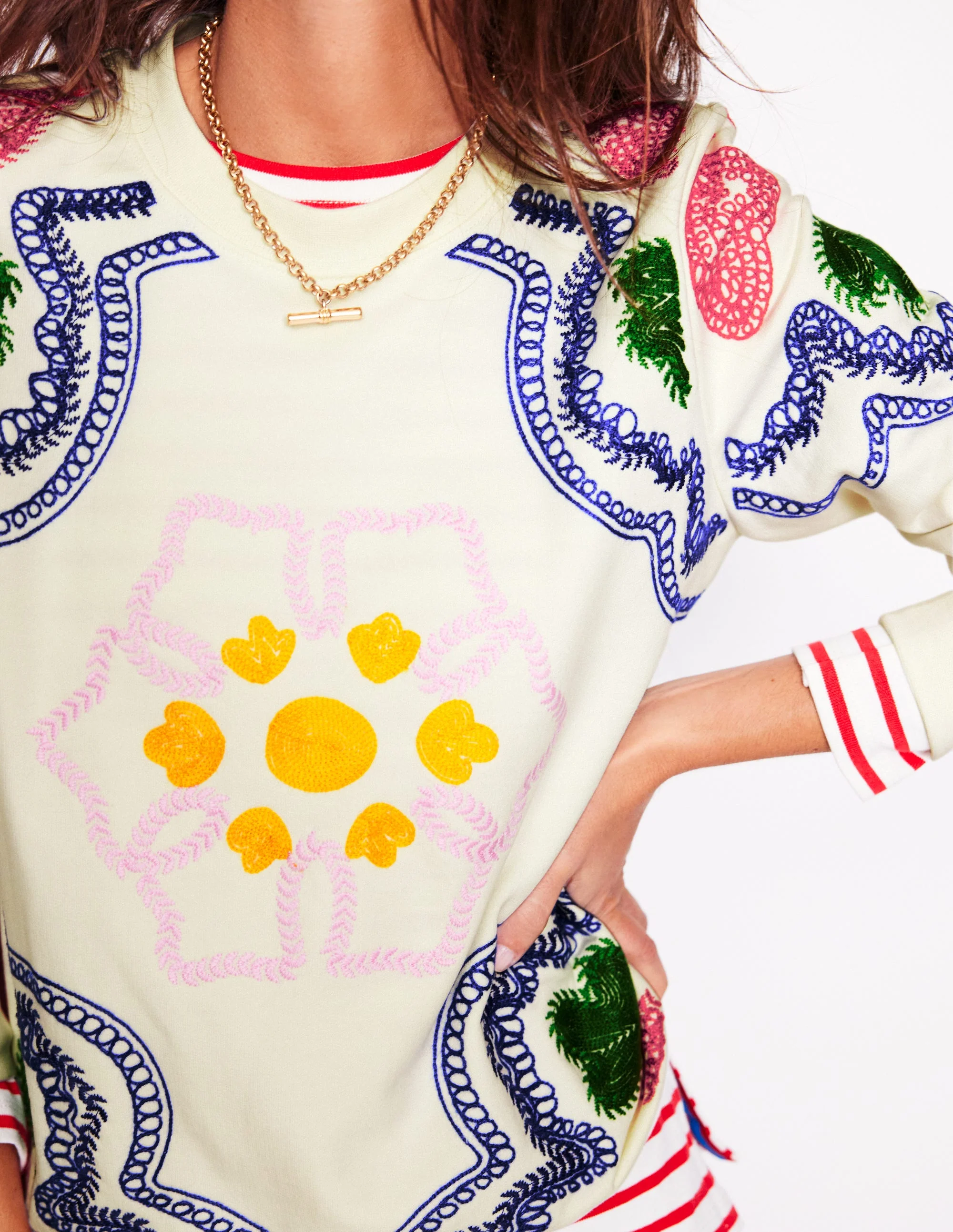 Hannah Embroidered Sweatshirt-Ivory, Geo Stitch - Image 4
