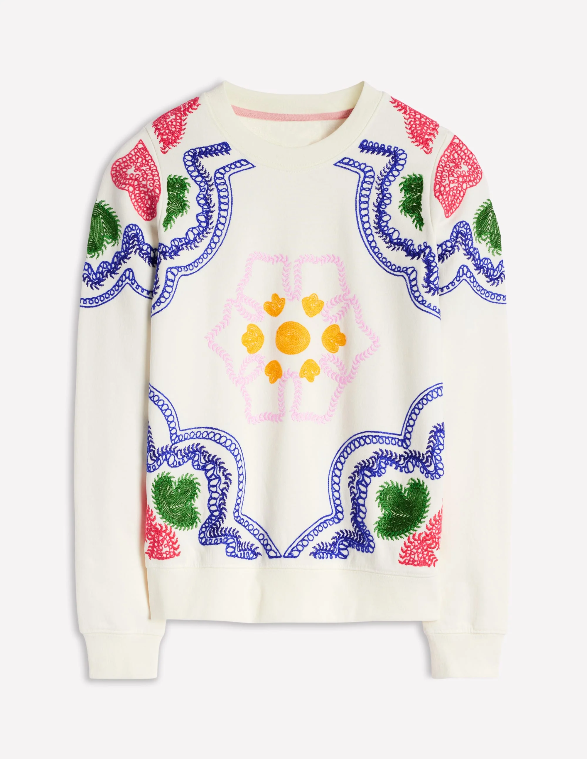 Hannah Embroidered Sweatshirt-Ivory, Geo Stitch - Image 7