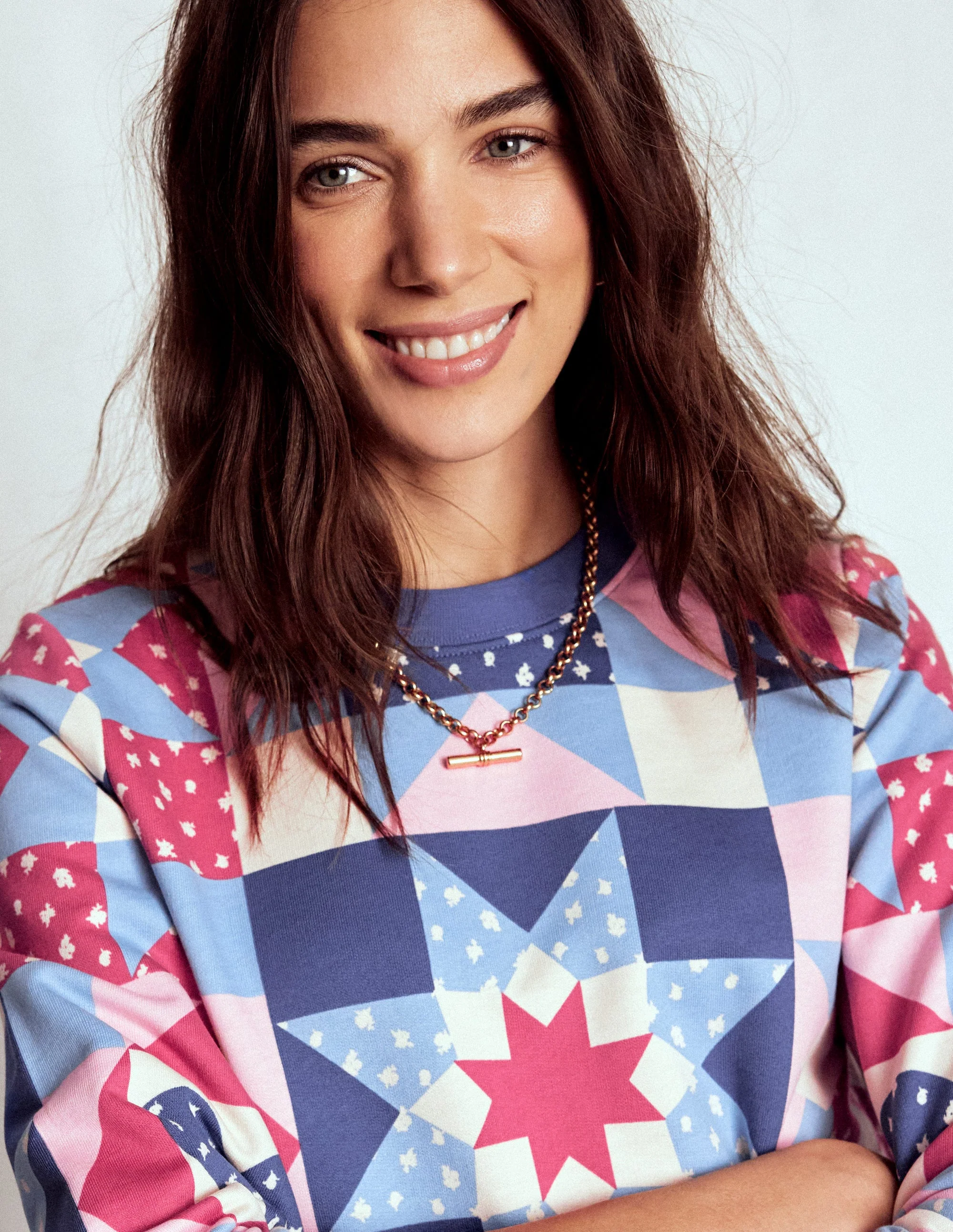 Hannah Printed Sweatshirt-Multi, Heart Patchwork - Image 2