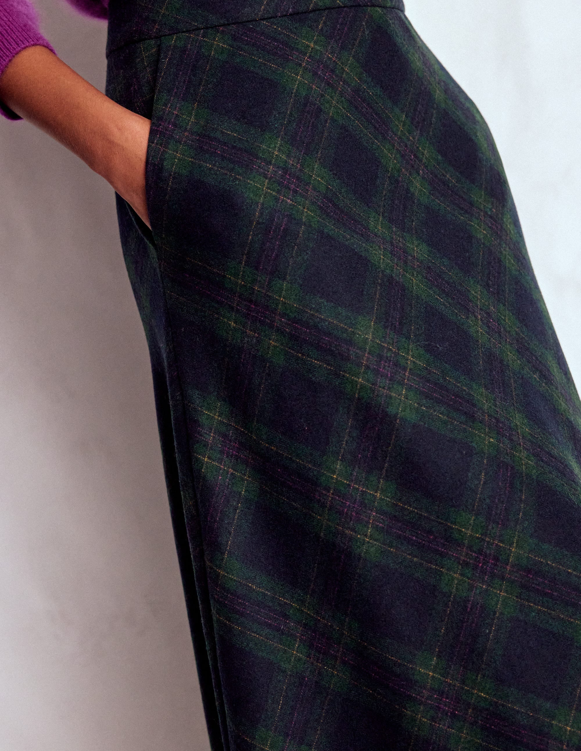 Hayley Wool Midi Skirt-Navy and Green Tonal Check - Image 2