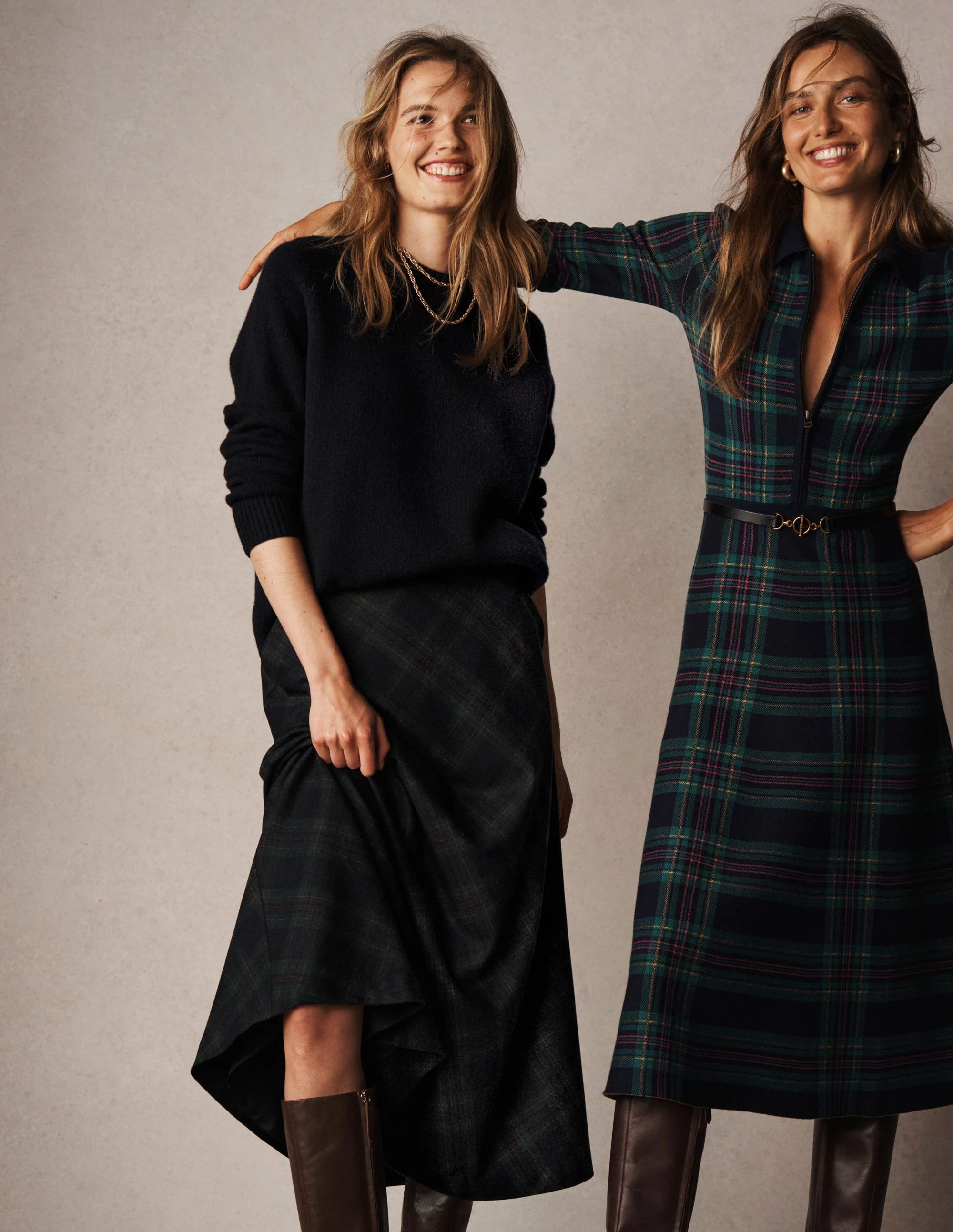 Hayley Wool Midi Skirt-Navy and Green Tonal Check - Image 5