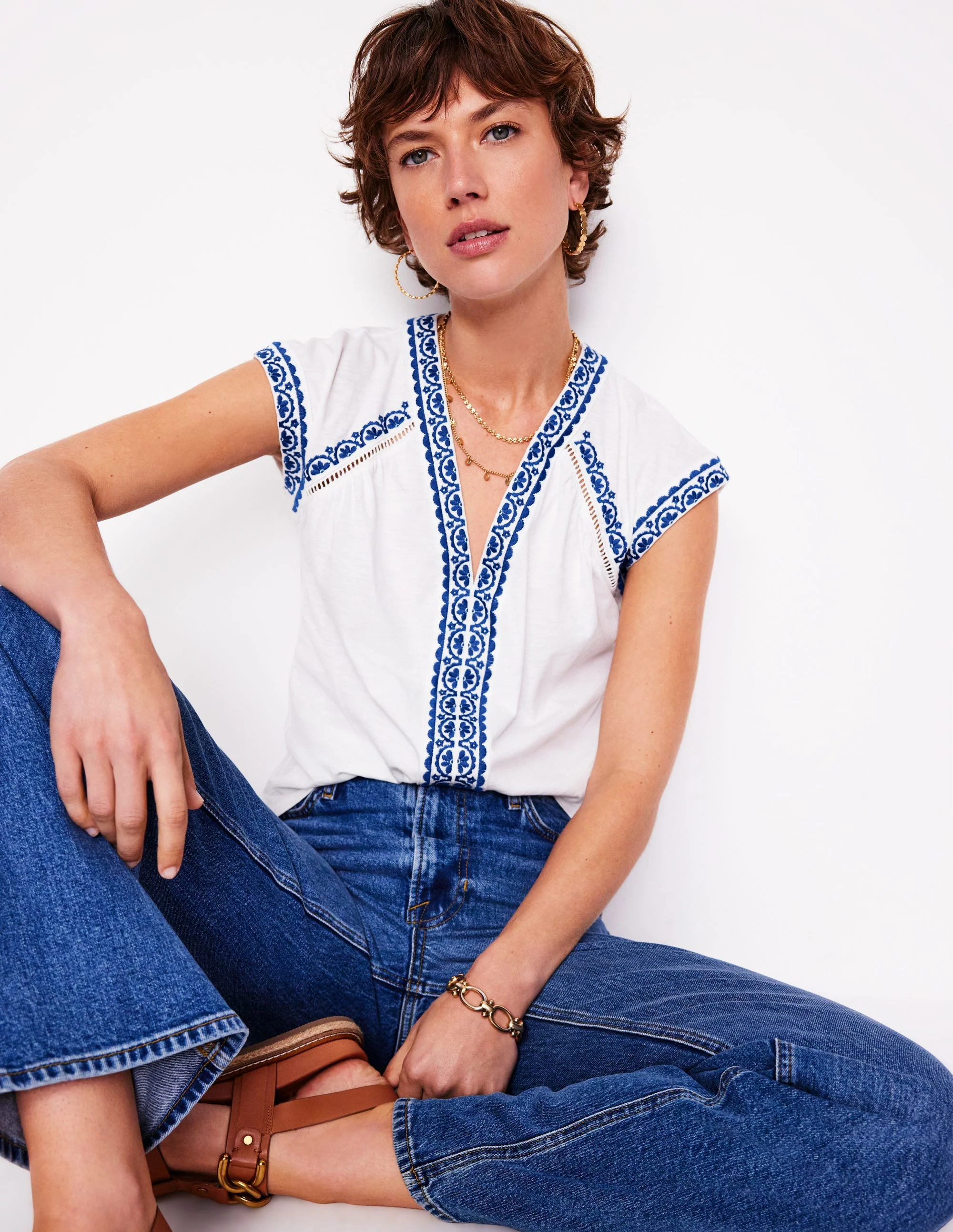 Hazel Cotton Embroidered Top-White